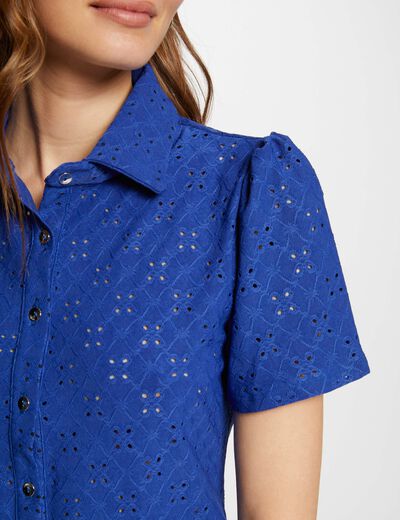 T-shirt manches courtes brodé bleu electrique femme