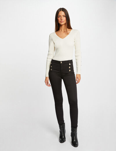 Skinny broek met sierknopen zwart vrouw