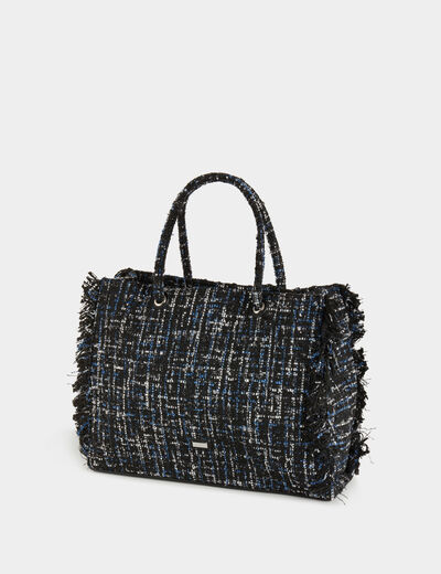 Tweed shopper met franjes zwart vrouw