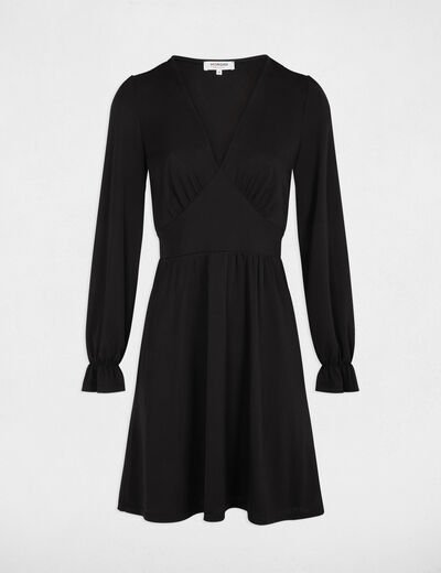 Robe courte cintrée col en V noir femme