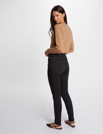 Slimfit jeans met ritsdetails zwart vrouw