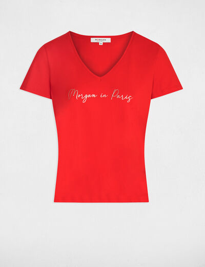 T-shirt met opschrift rood vrouw