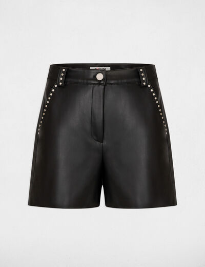 Short taille haute simili cuir noir femme