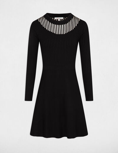 Robe tricot courte trapèze noir femme