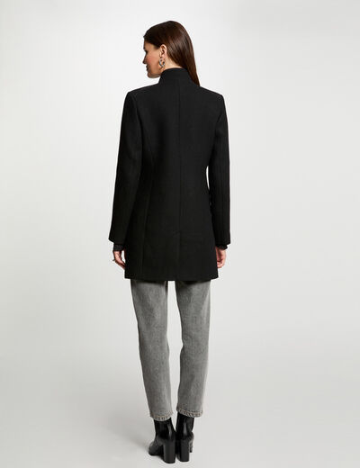 Manteau long boutonné noir femme