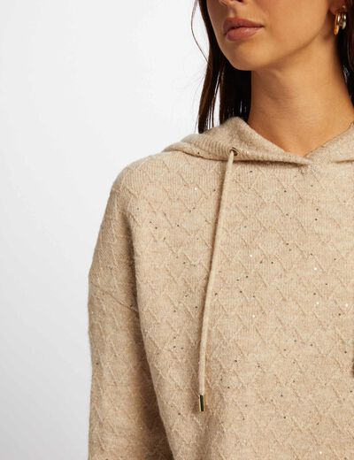 Pull col à capuche beige femme