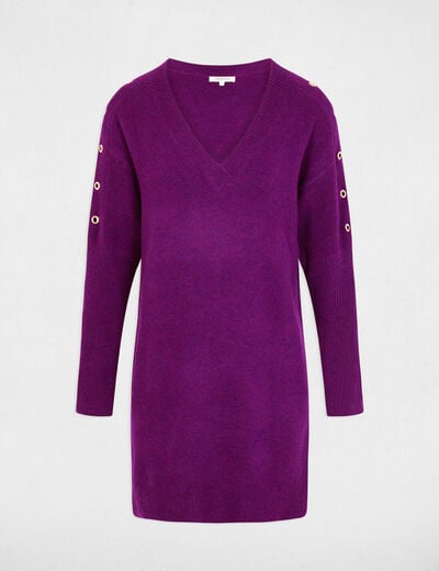 Robe tricot droite à oeillets violet femme