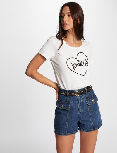 T-shirt met opschrift ecru vrouw