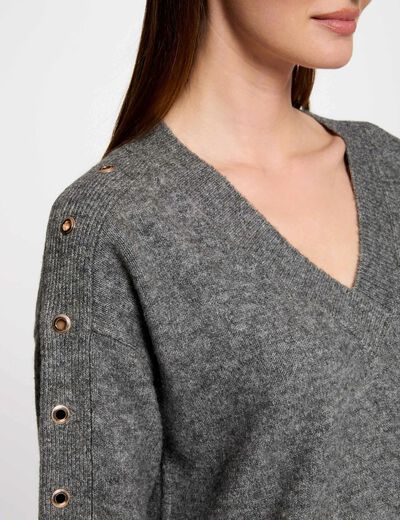 Robe tricot droite à oeillets gris anthracite femme