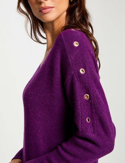 Robe tricot droite à oeillets violet femme