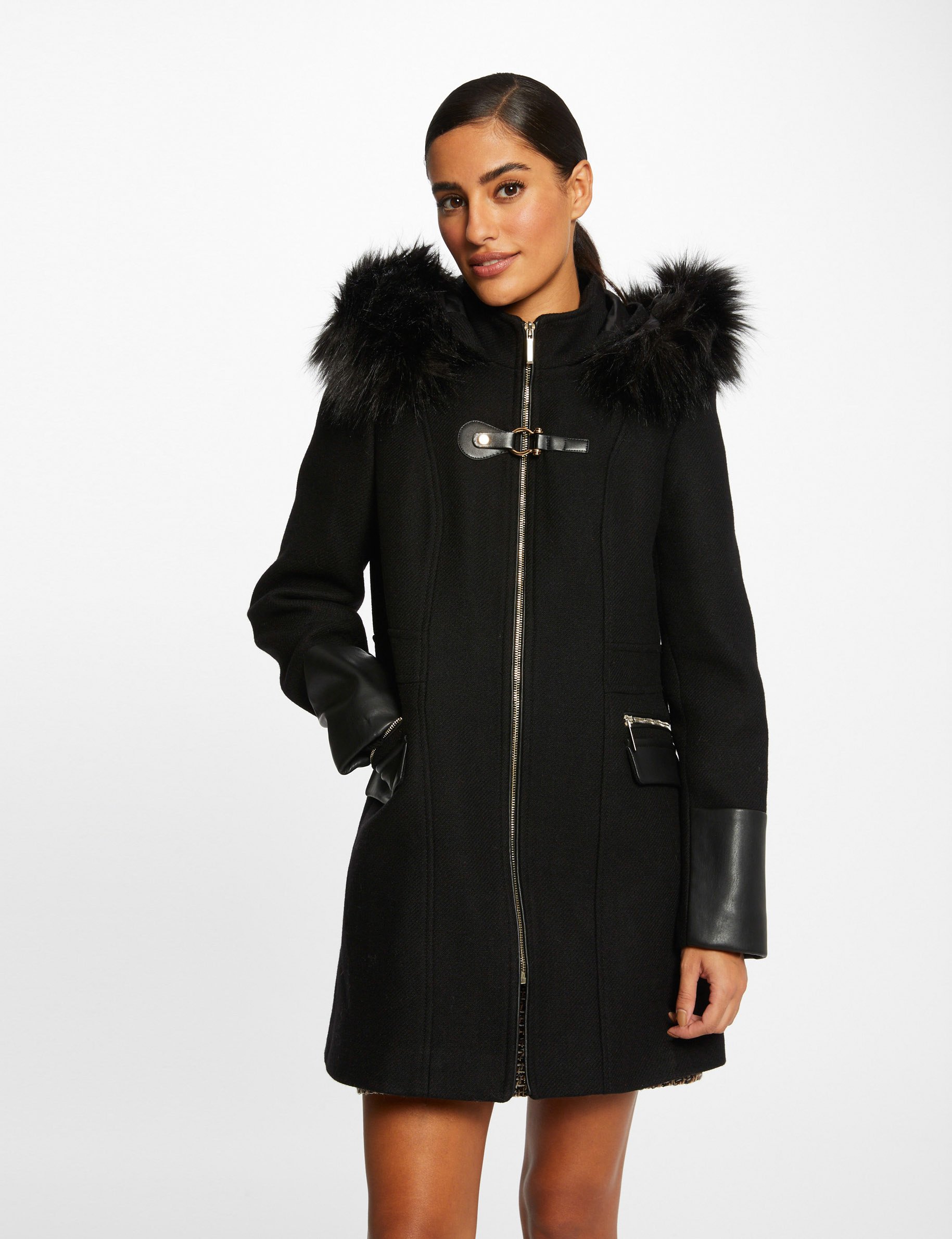 Manteau long noir capuche femme best sale