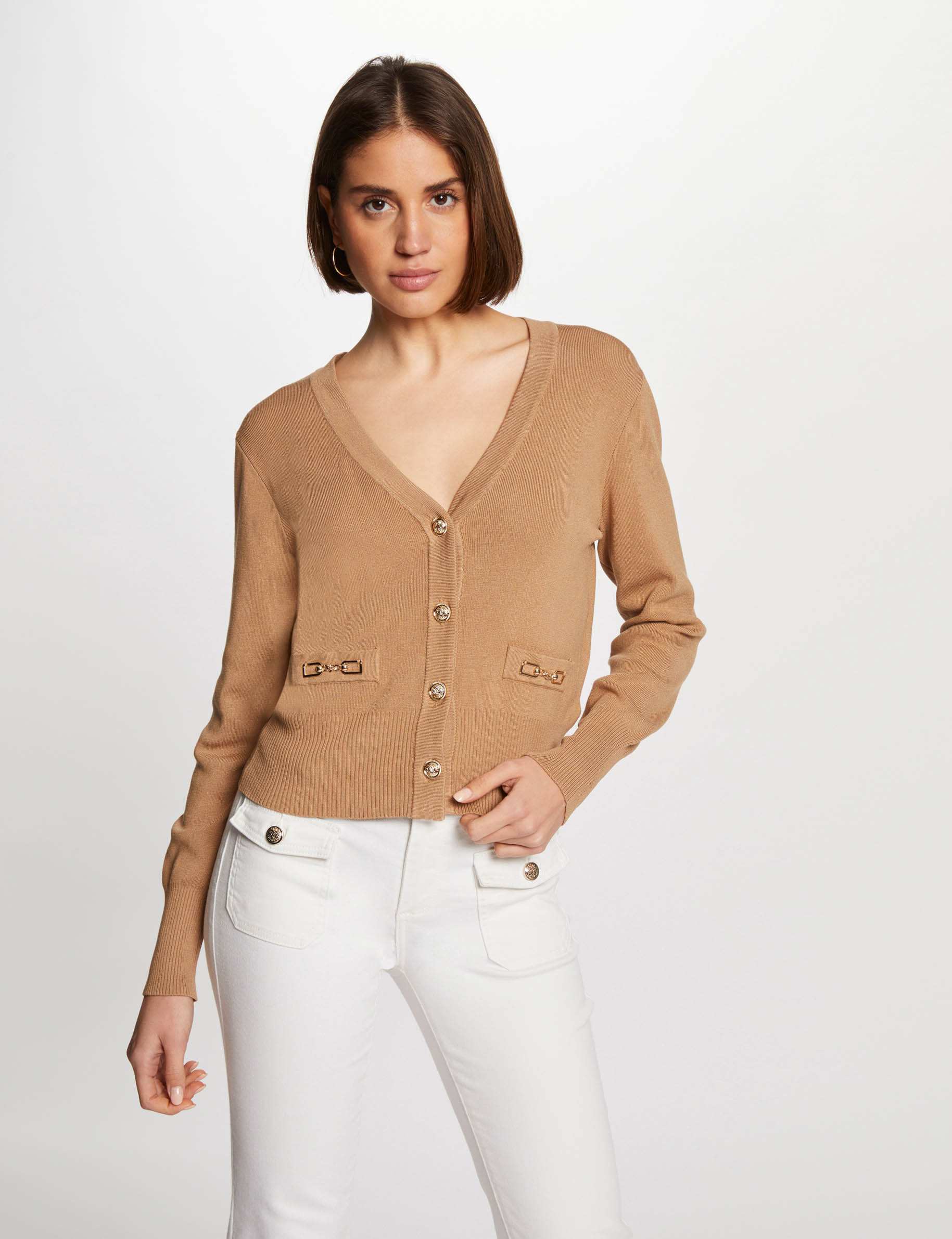 Gilet manches longues camel femme