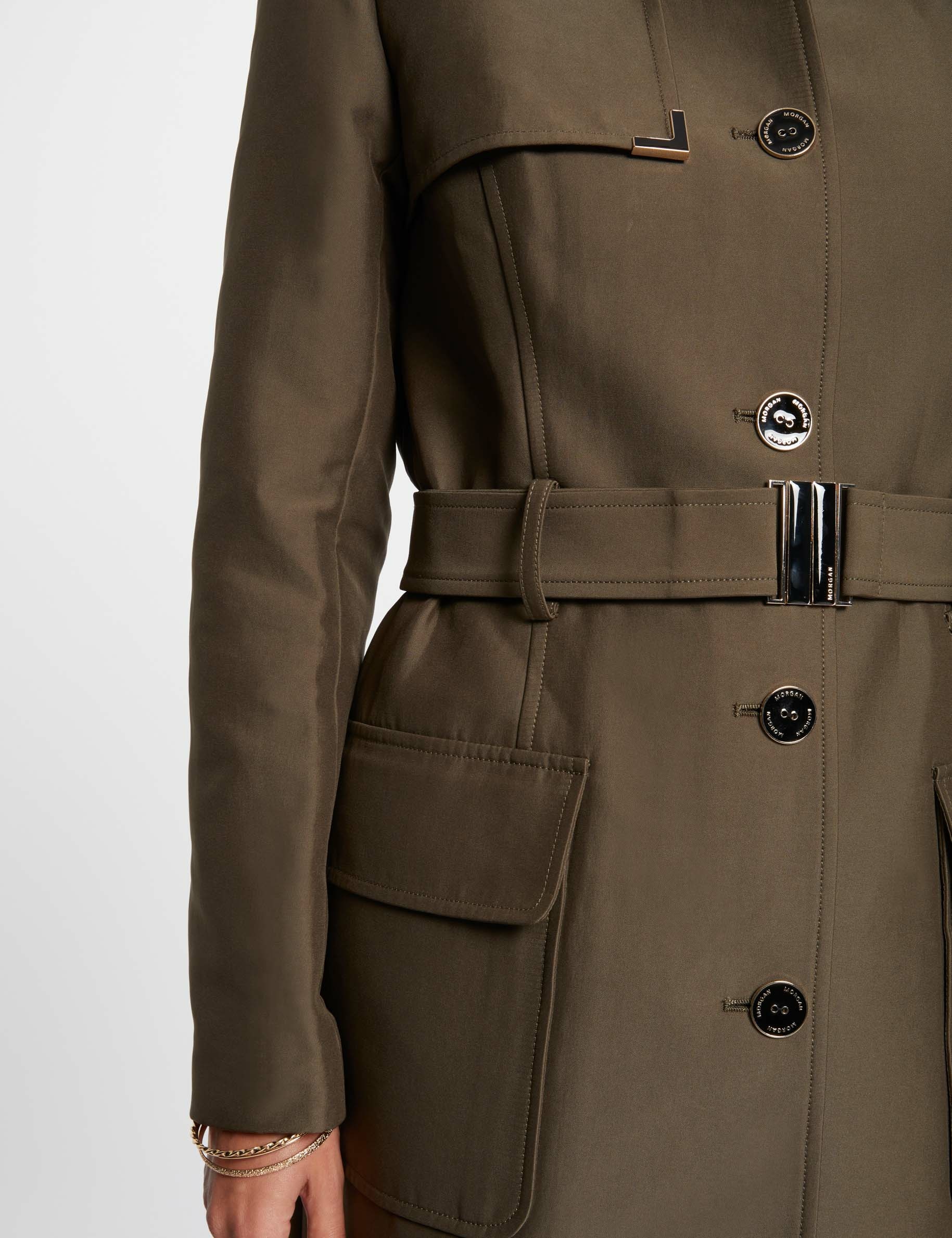 Lange trenchcoat met riem brons vrouw