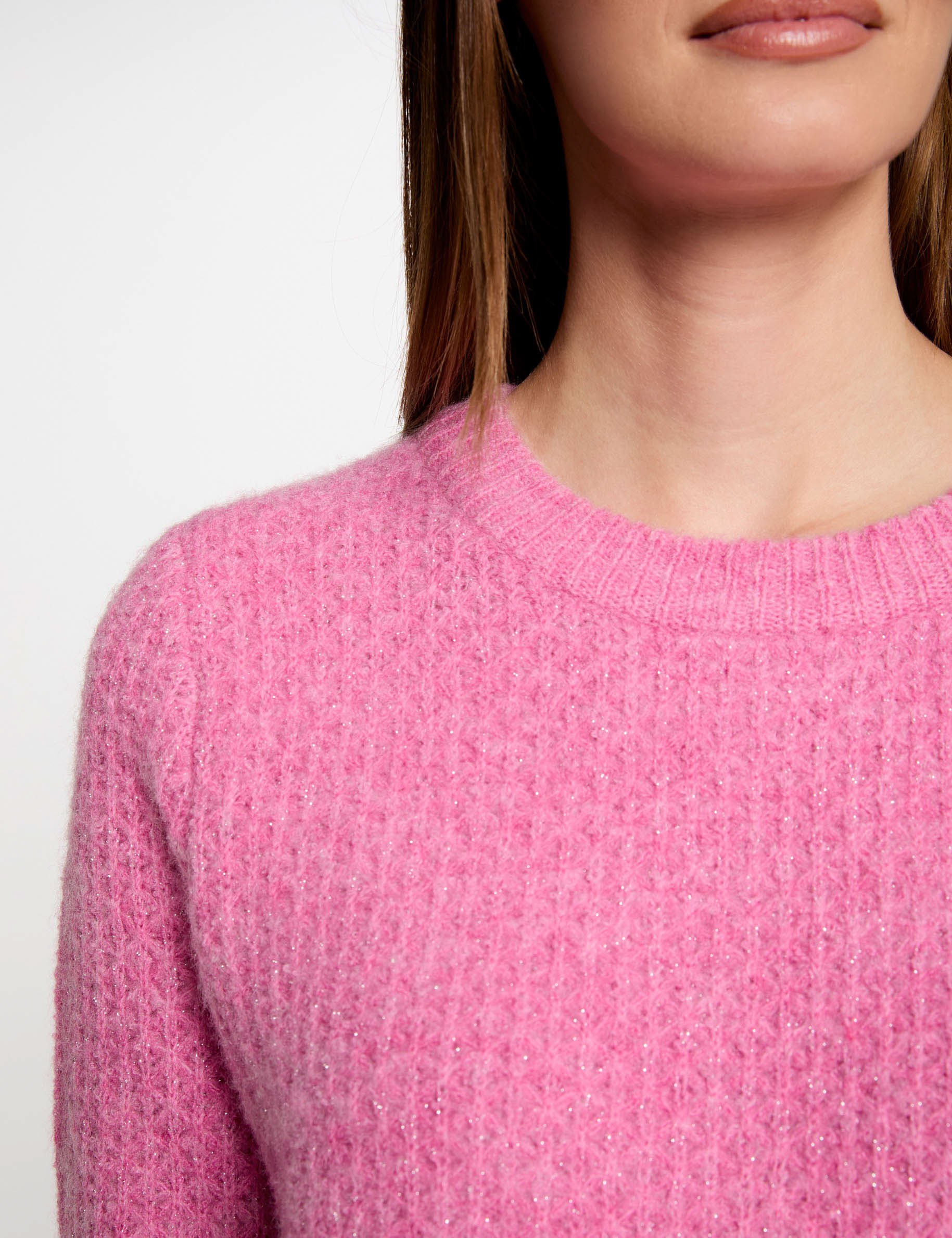 Pull col rond manches longues rose moyen femme