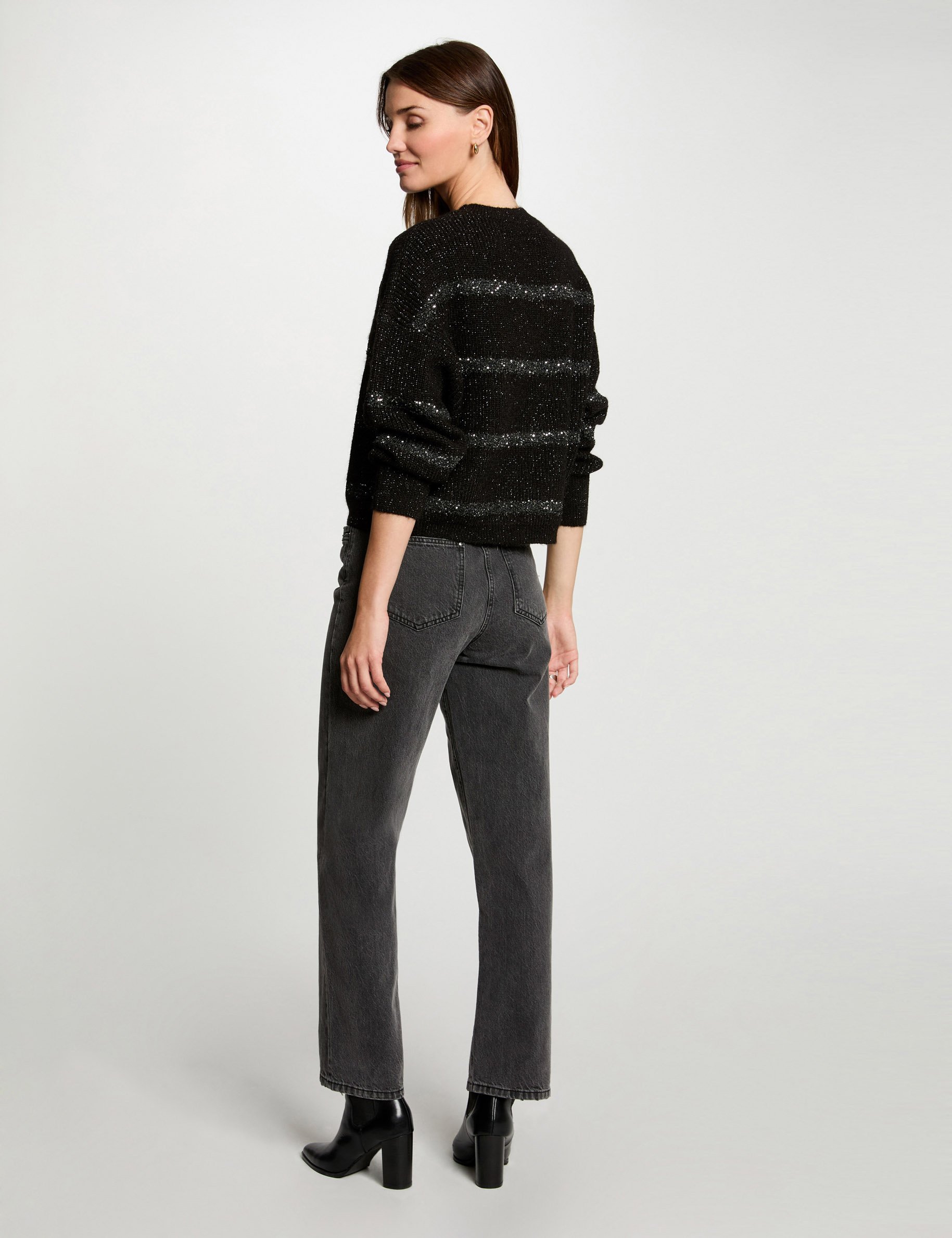 Mom jeans met strass details gris clair vrouw