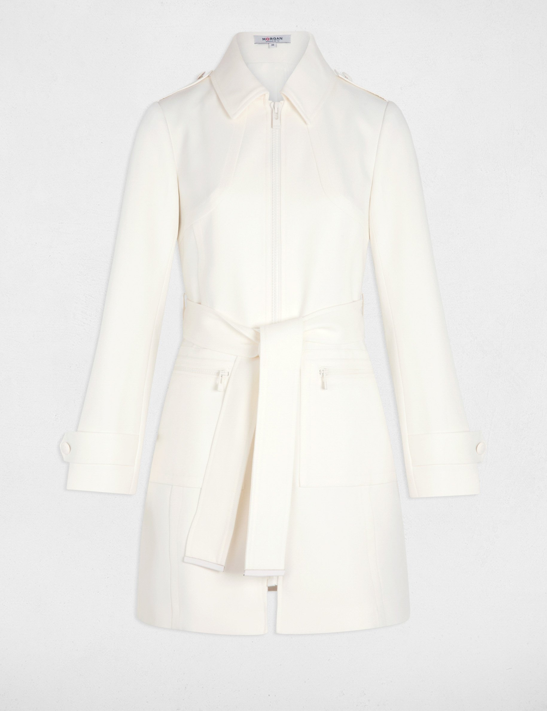 Manteau long zippé blanc femme