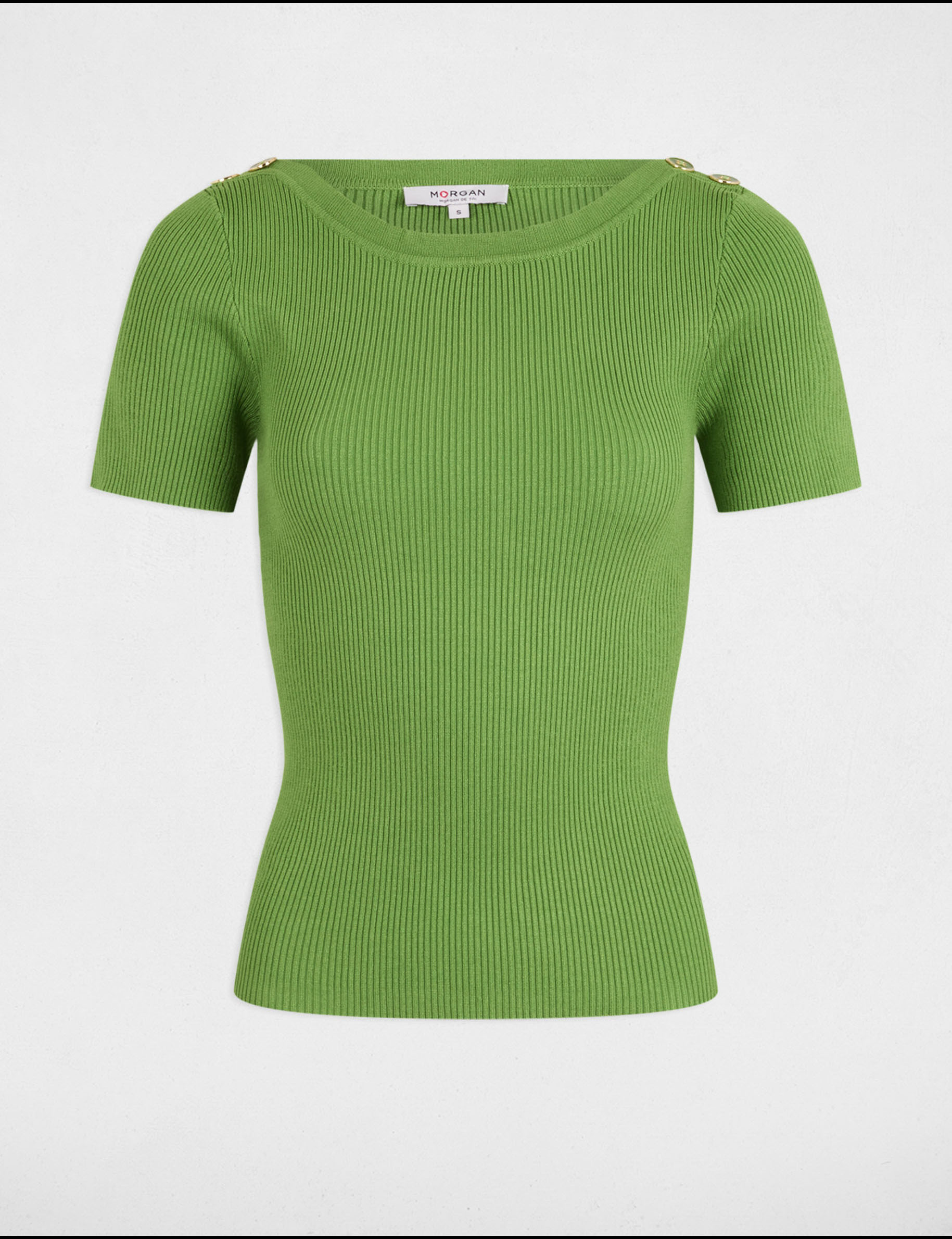 Pull col bateau et boutons vert anis femme