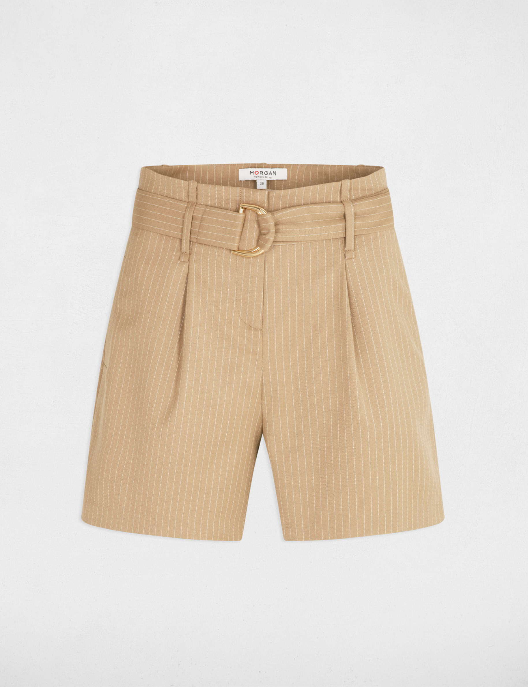 Short ajusté à rayures beige clair femme