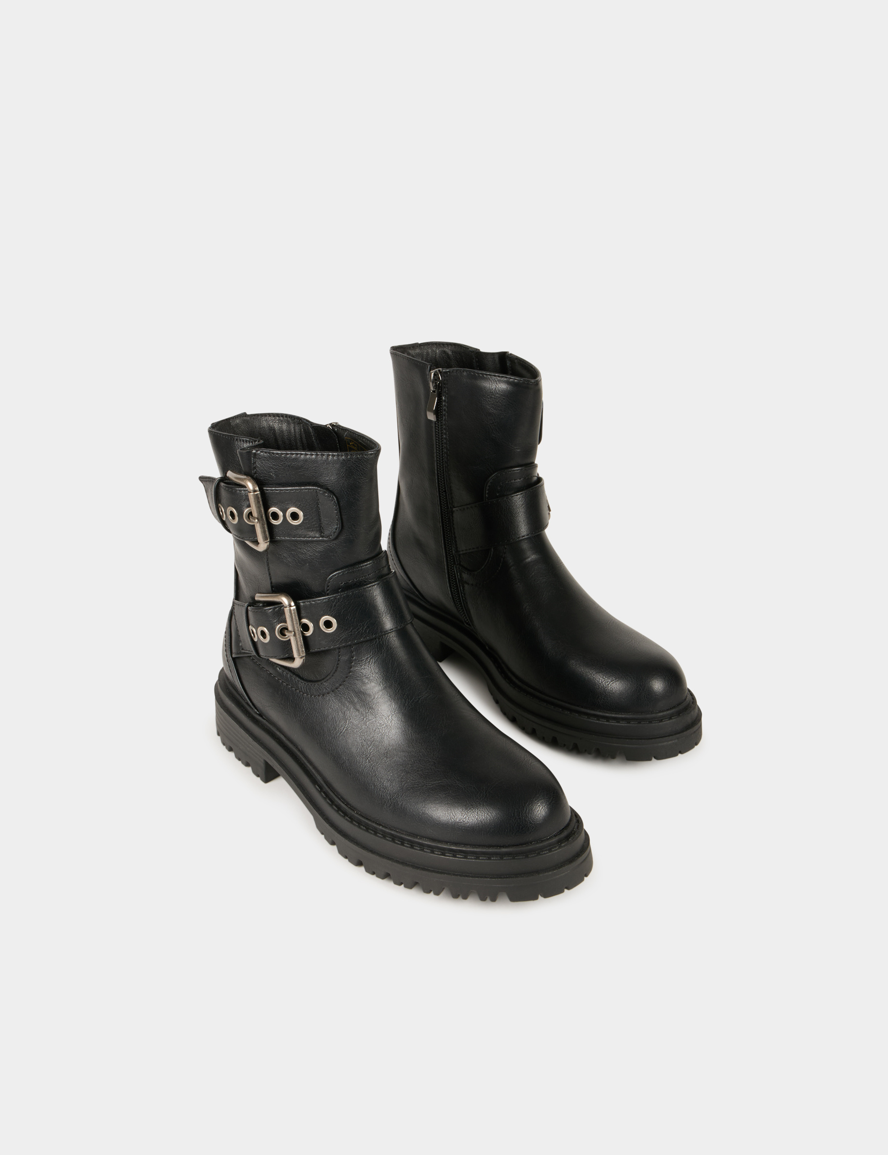 Bottines motardes avec boucles noir femme