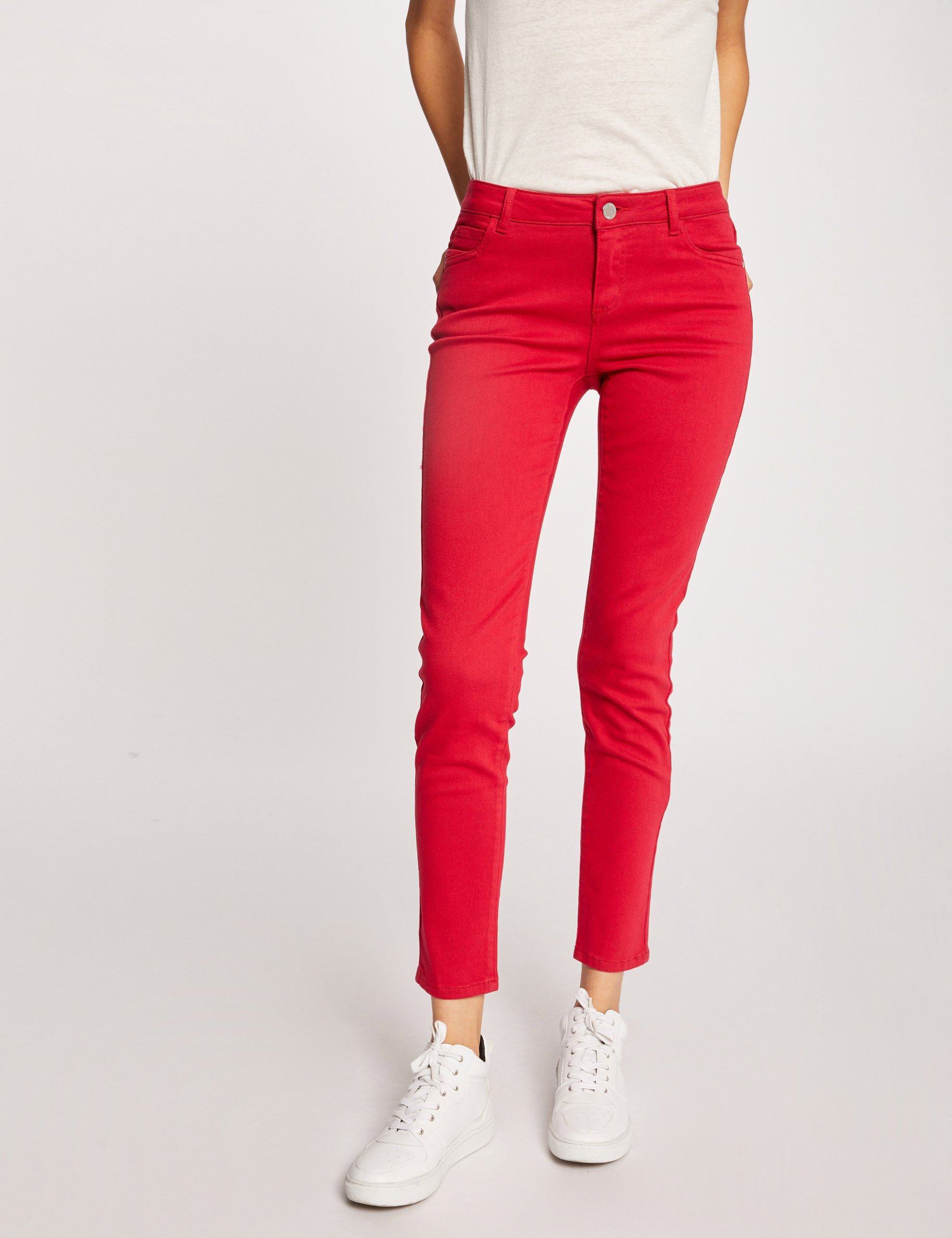 Pantalon skinny taille basse rouge femme