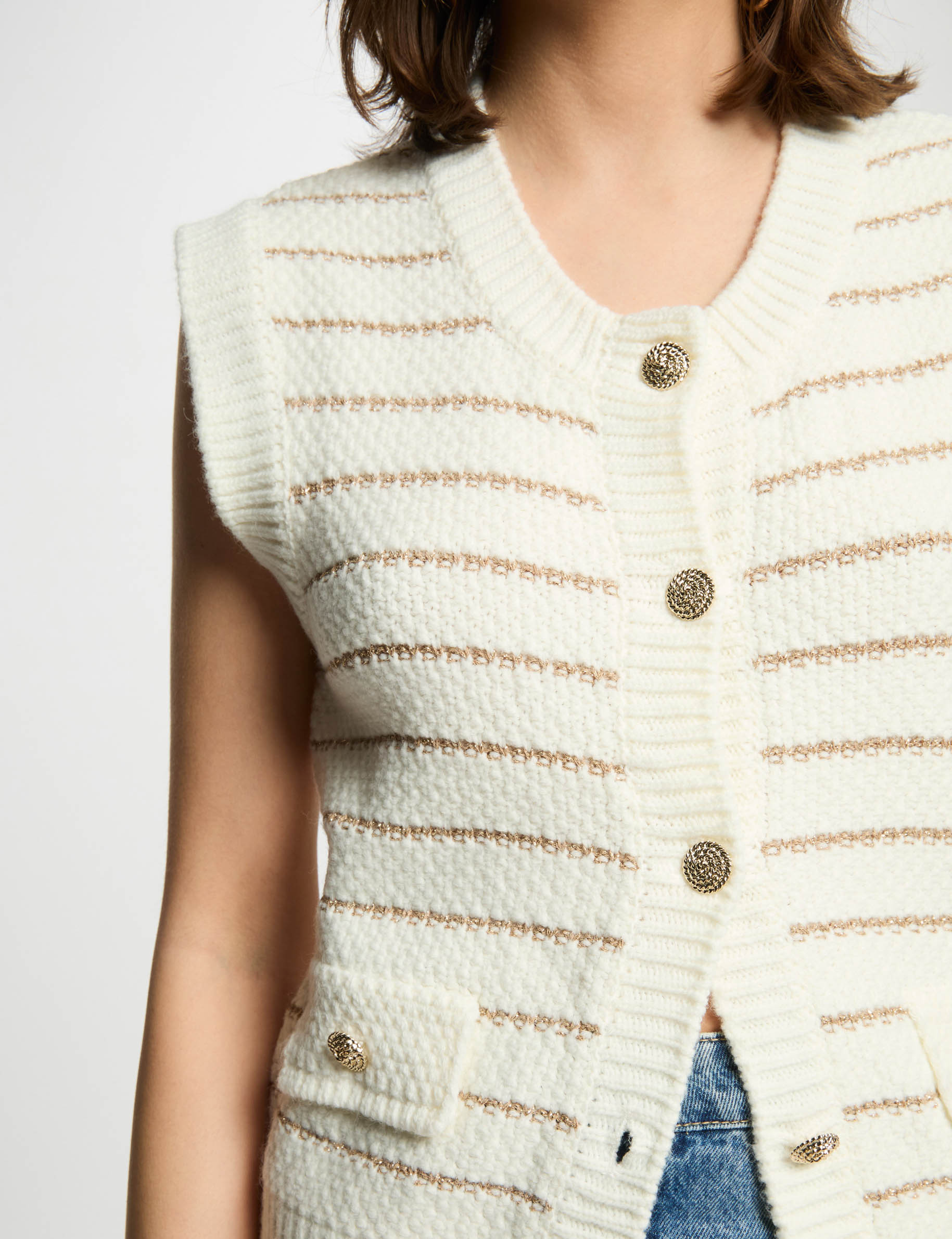 mouwloos gestreept vest beige vrouw Mouwloos gestreept vest beige vrouw