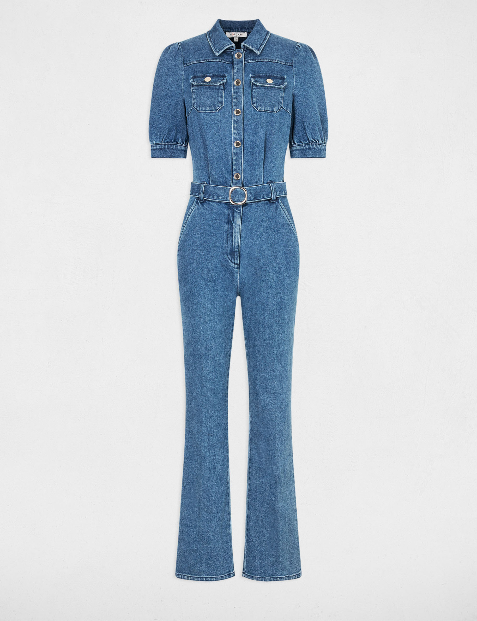 Lange denim jumpsuit jean stone vrouw