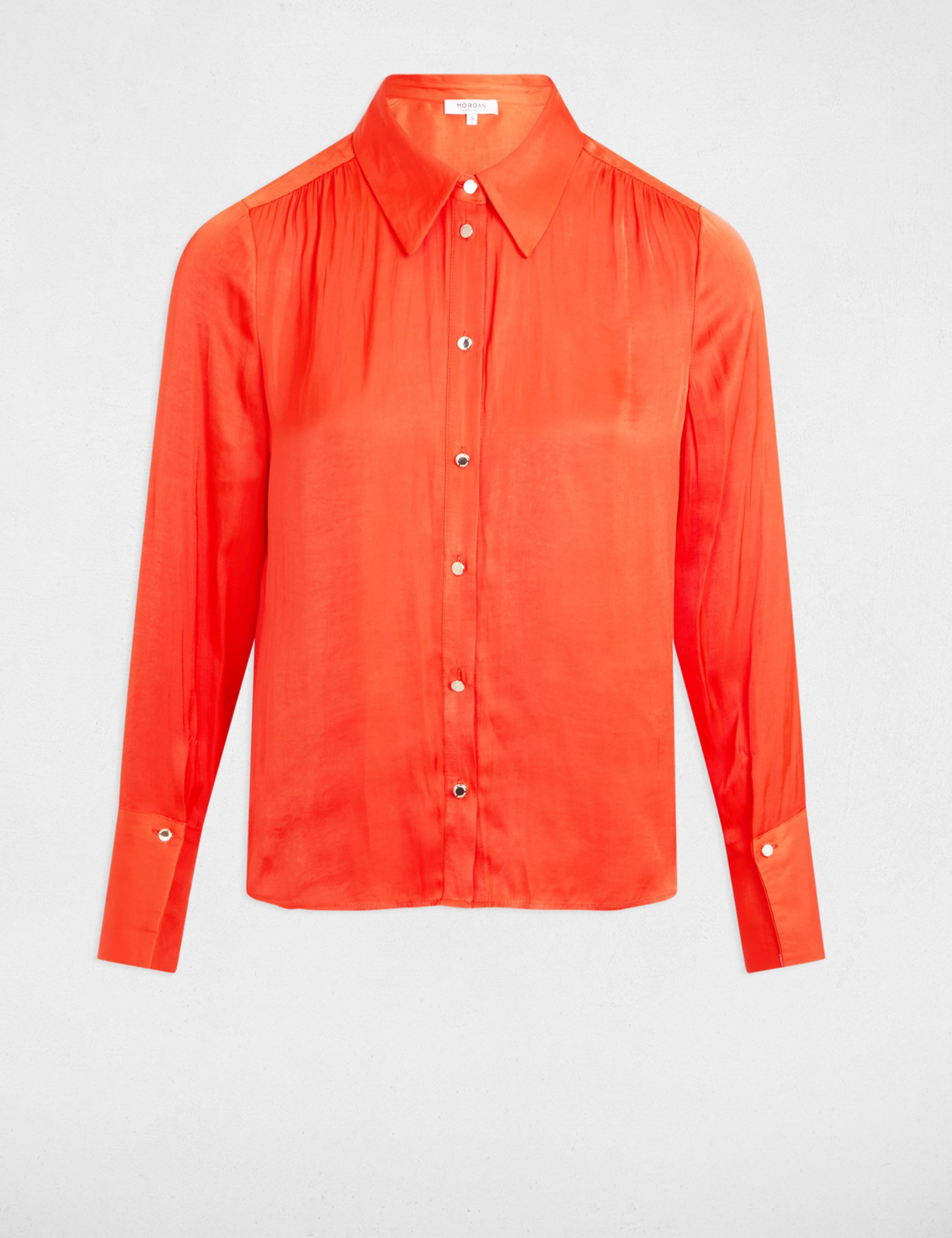 Chemise manches longues satin orange foncé femme