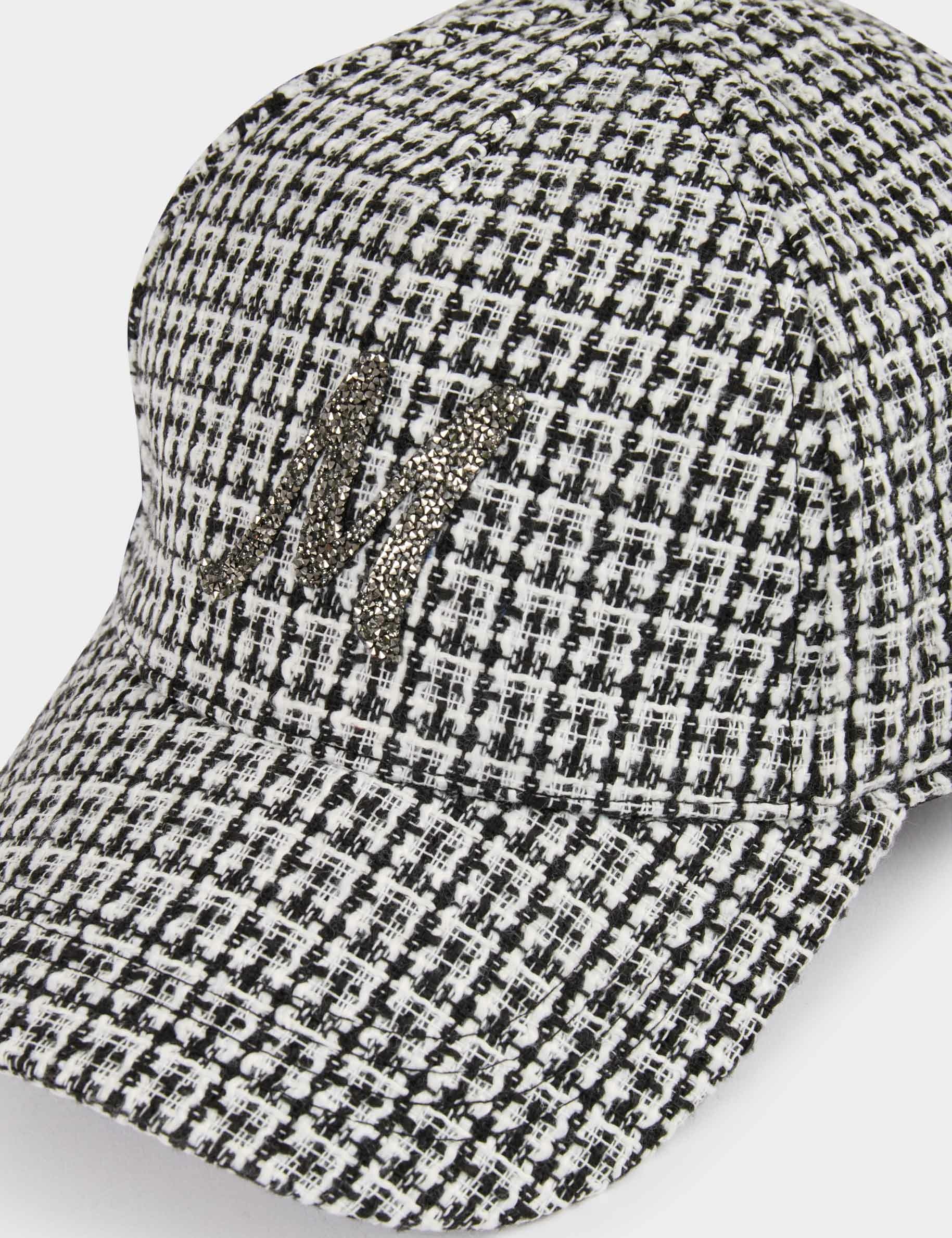 Casquette tweed M strass blanc femme