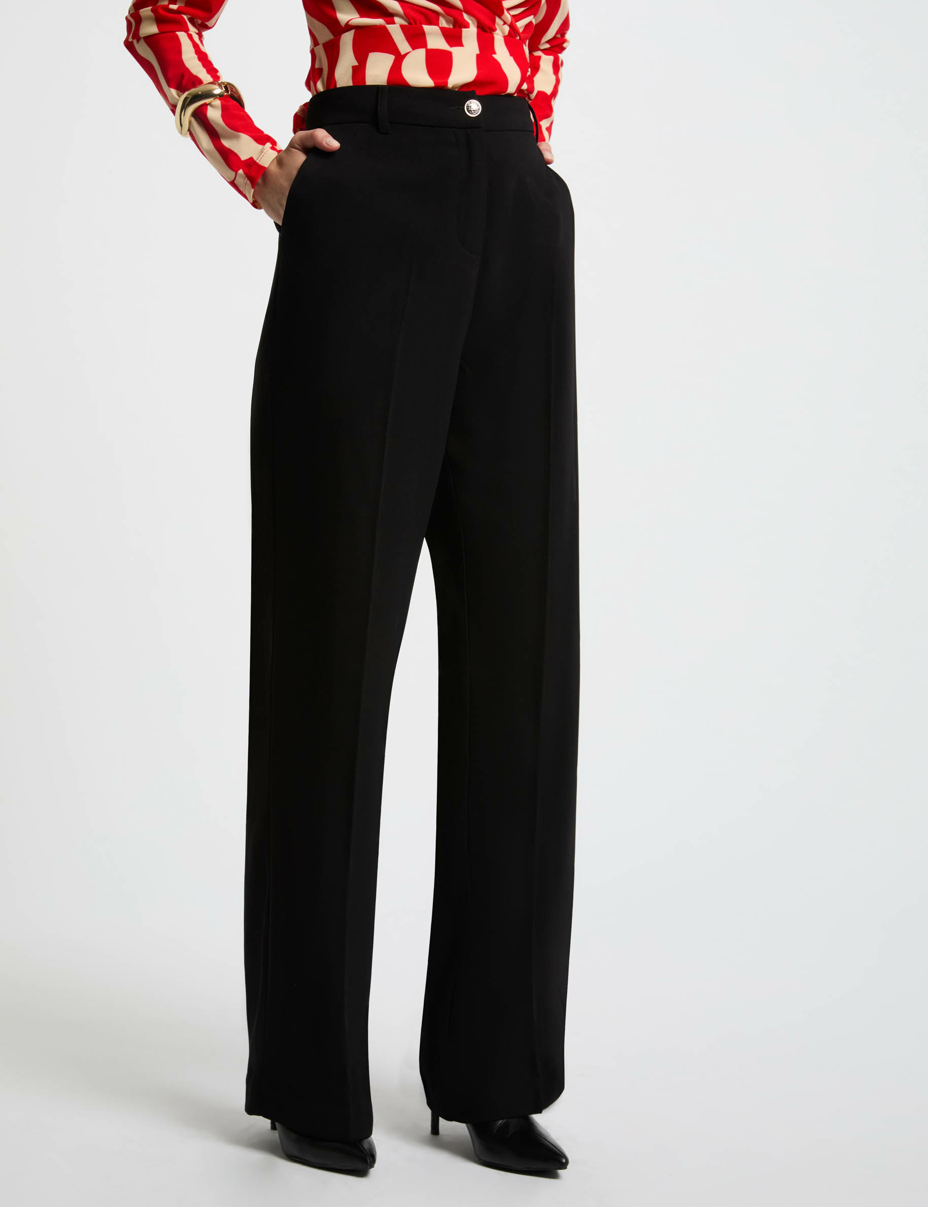 Pantalon large à pinces noir femme