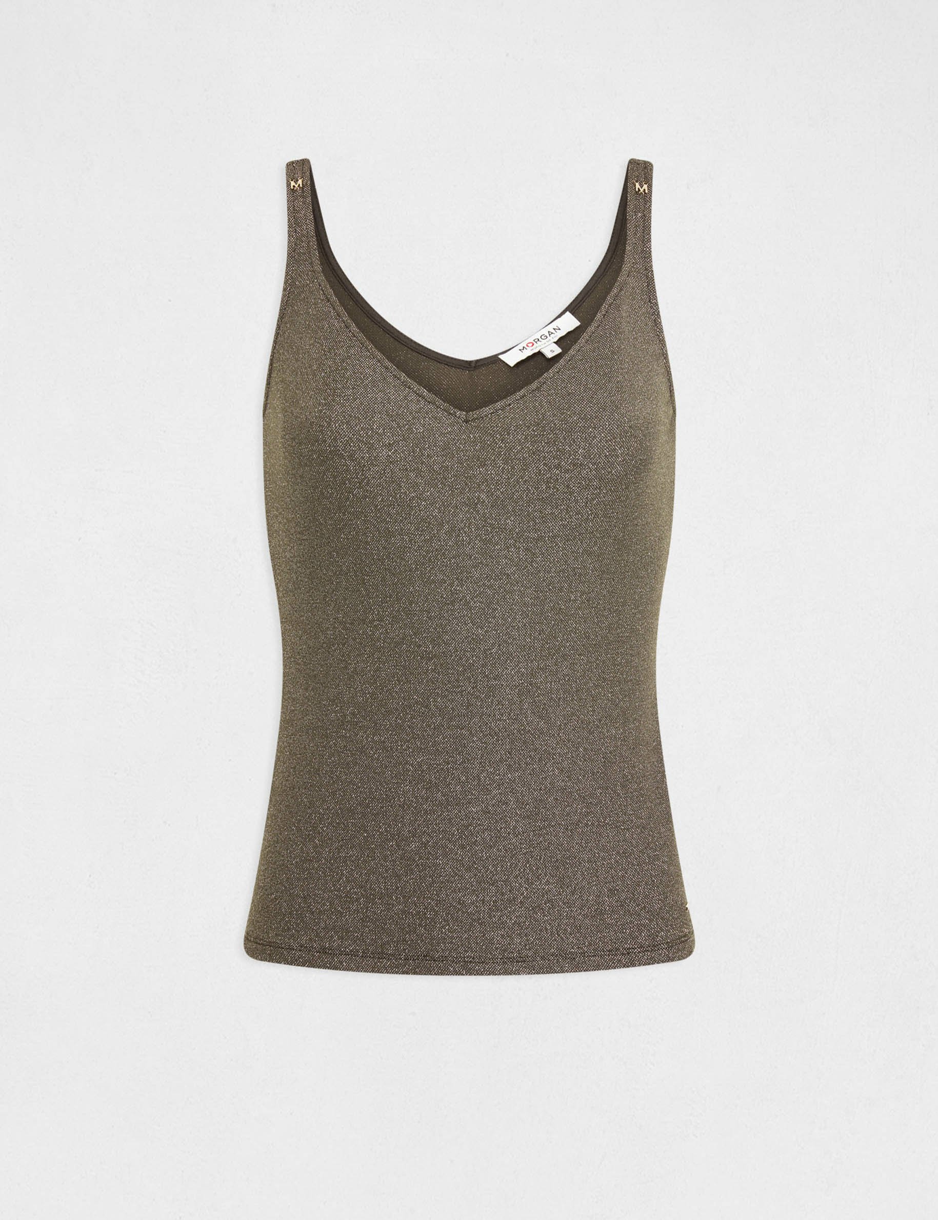 Tanktop met V-hals en metallic draad donkergroen vrouw