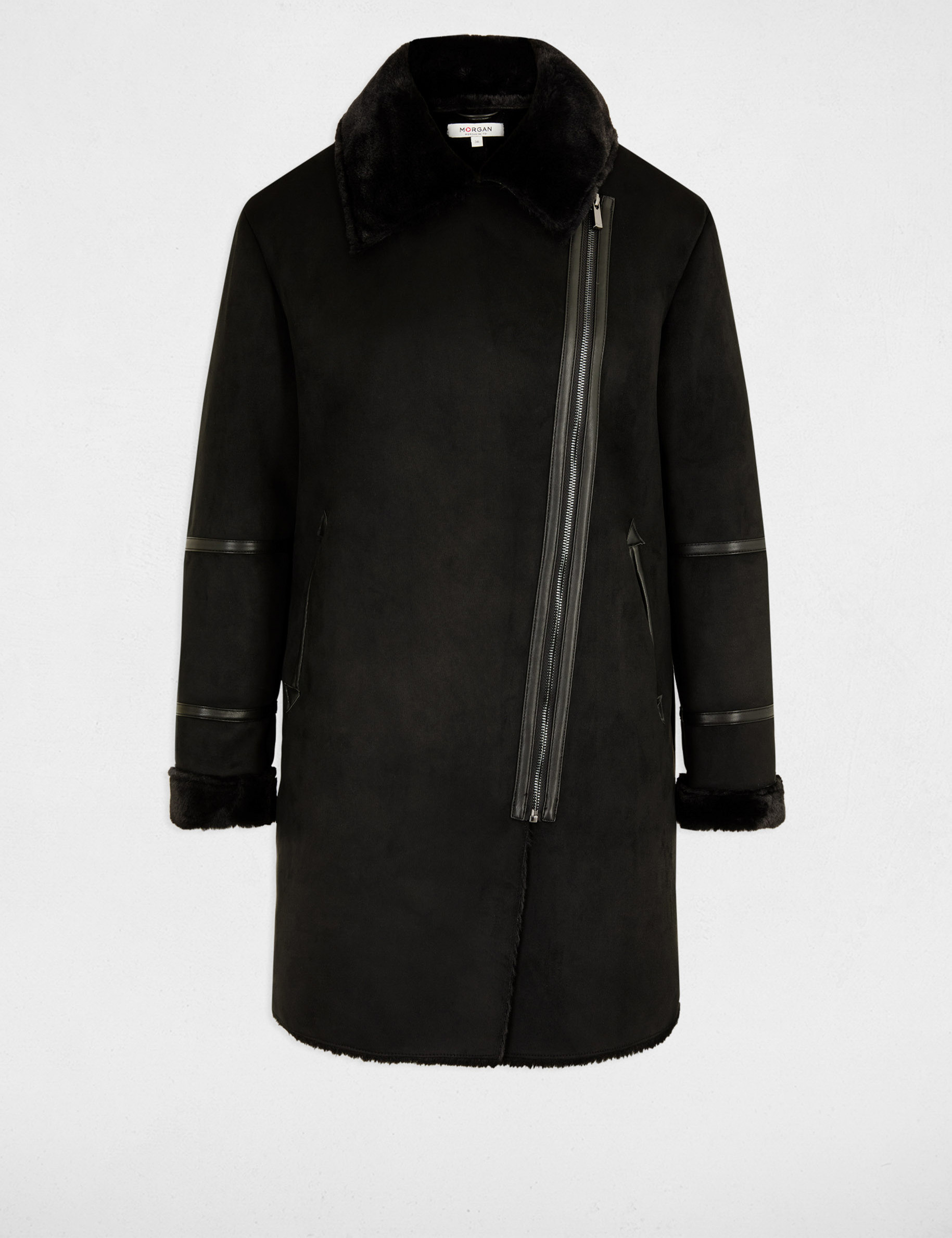 Manteau long suédine noir femme