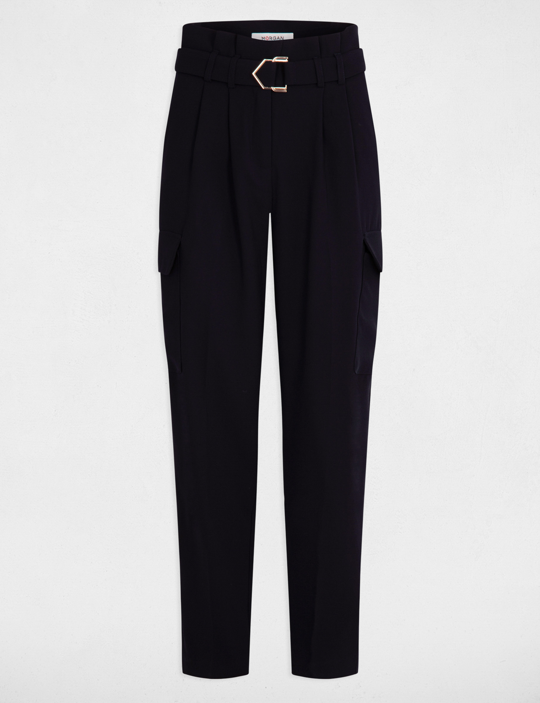 Pantalon carotte ceinturé marine femme