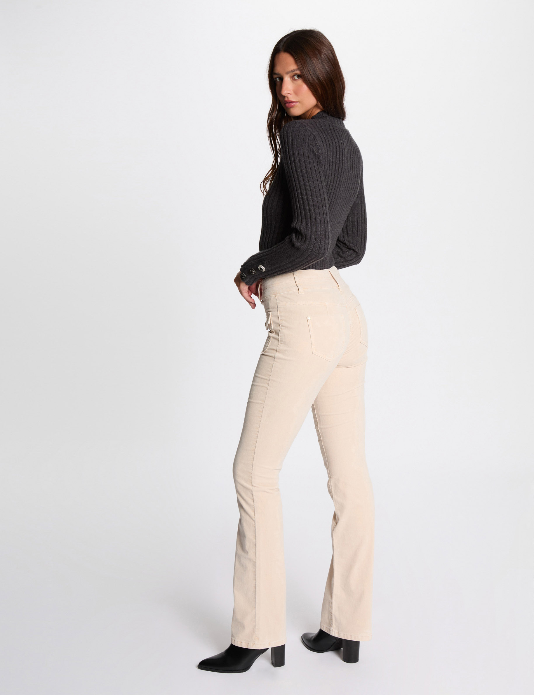 Pantalon ajusté velours ivoire femme