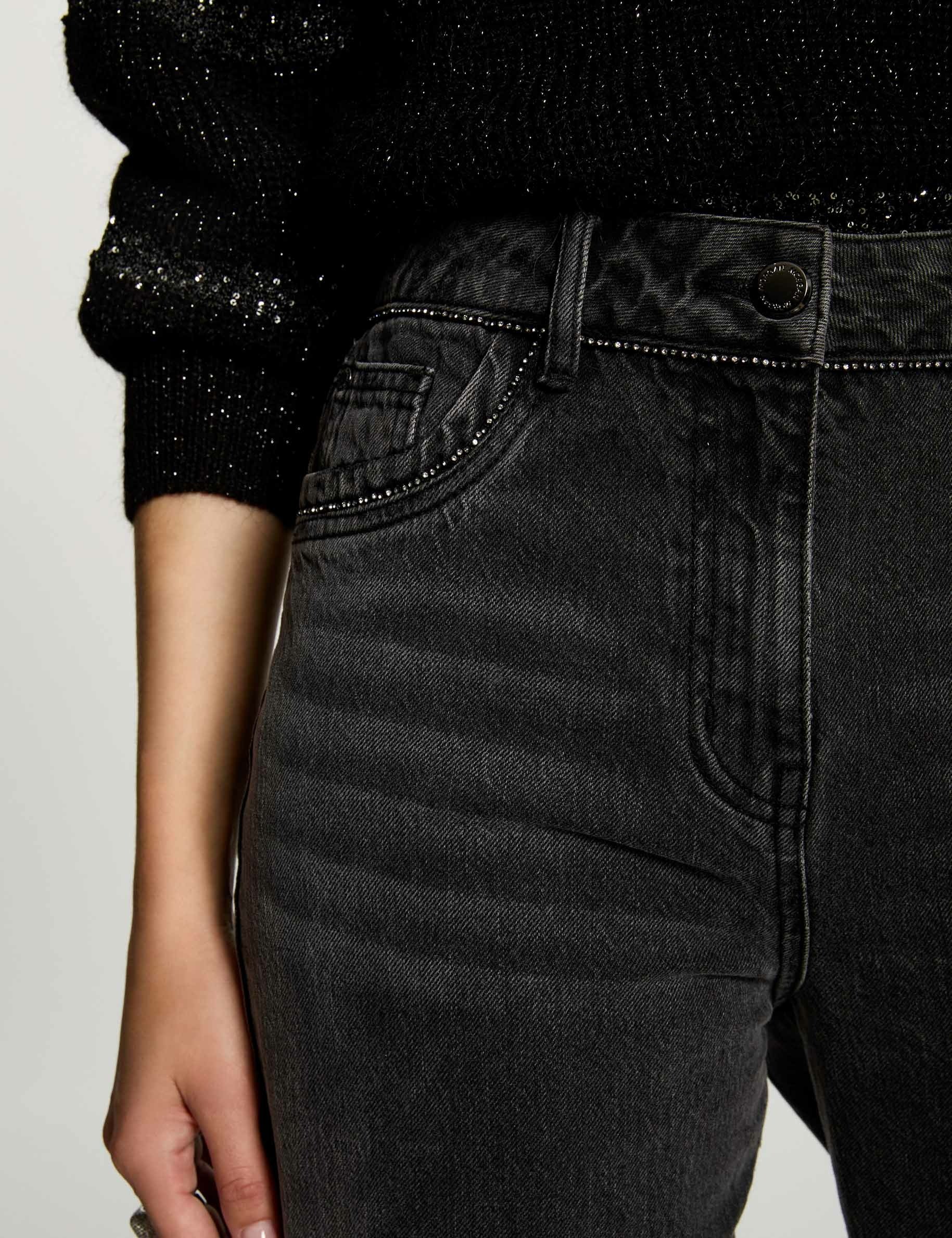 Jeans mom détails strass gris clair femme