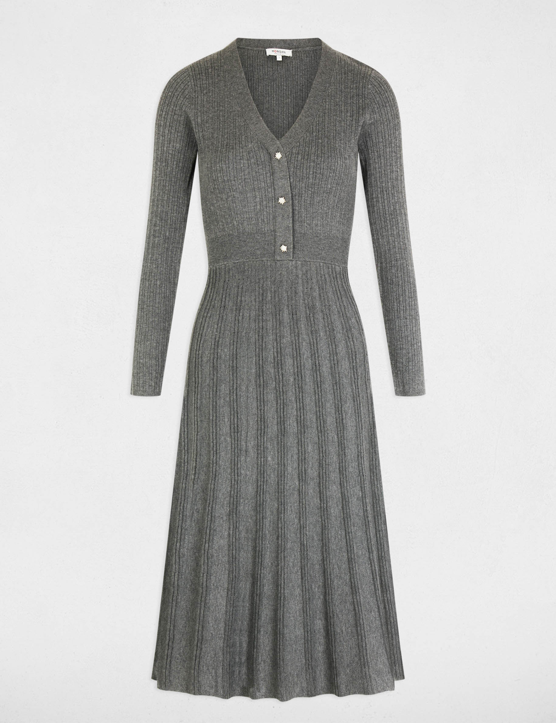 Robe tricot midi ajustée plis gris anthracite femme