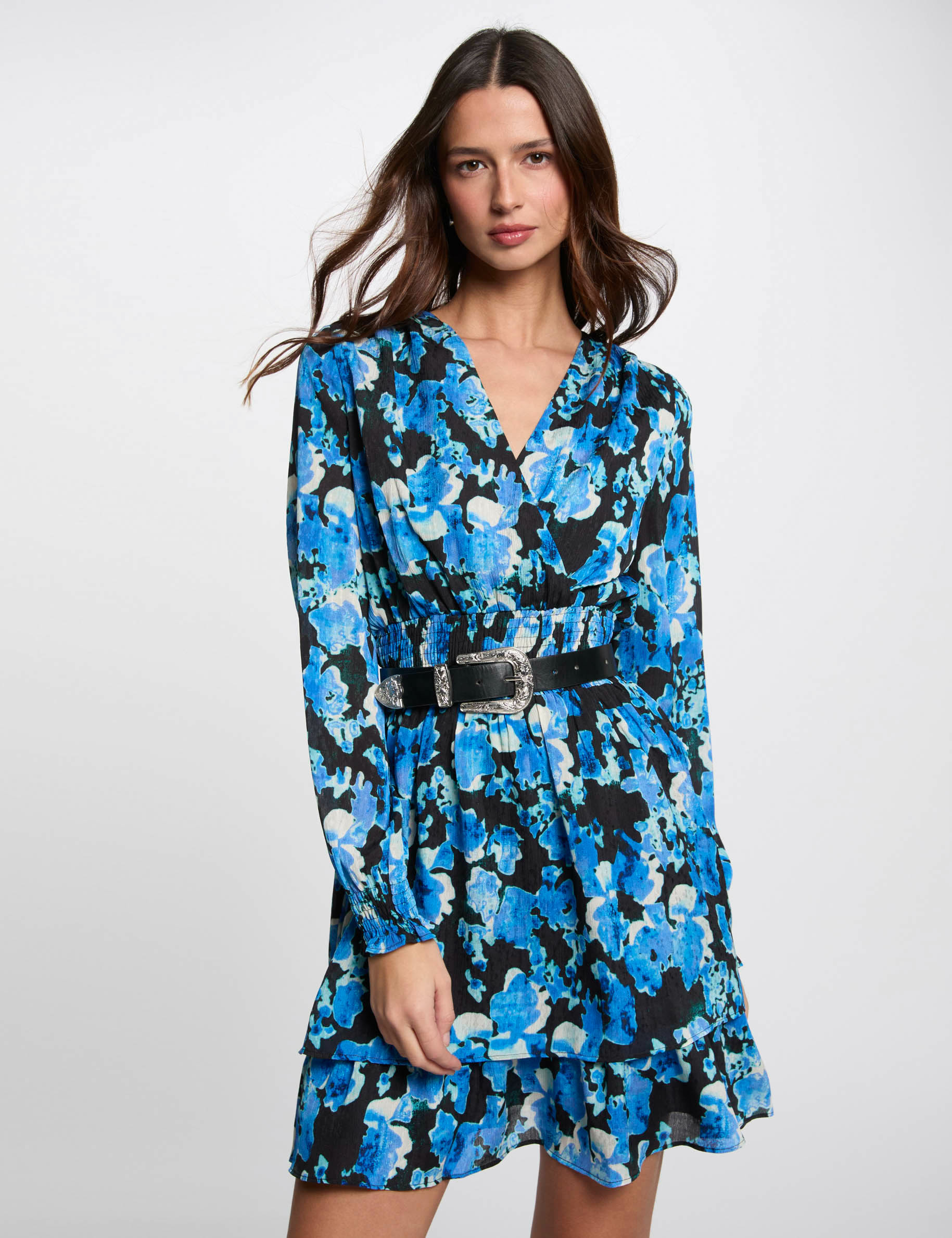 Robe courte cintrée imprimée multicolore femme