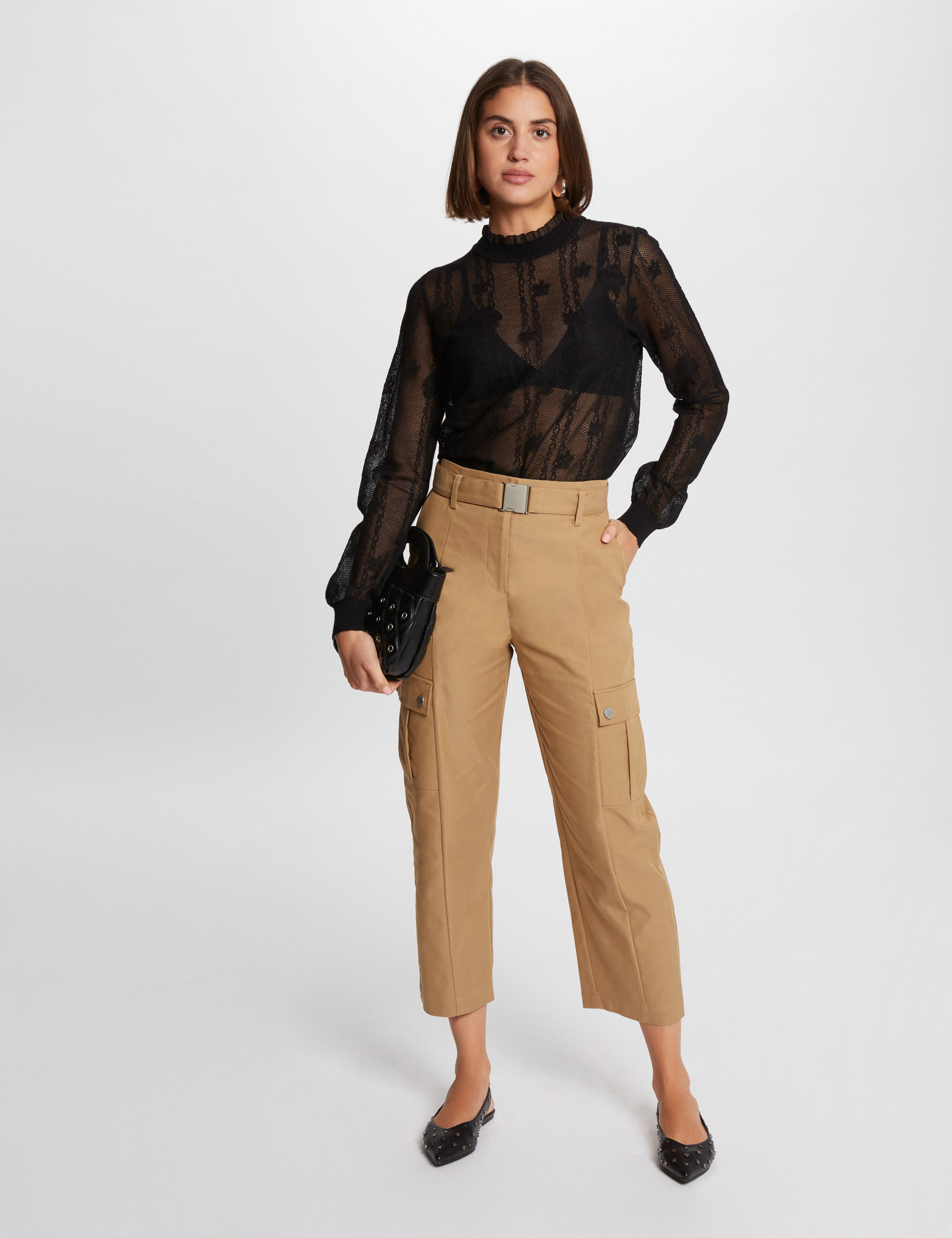 Pantalon cargo 7/8ème beige femme