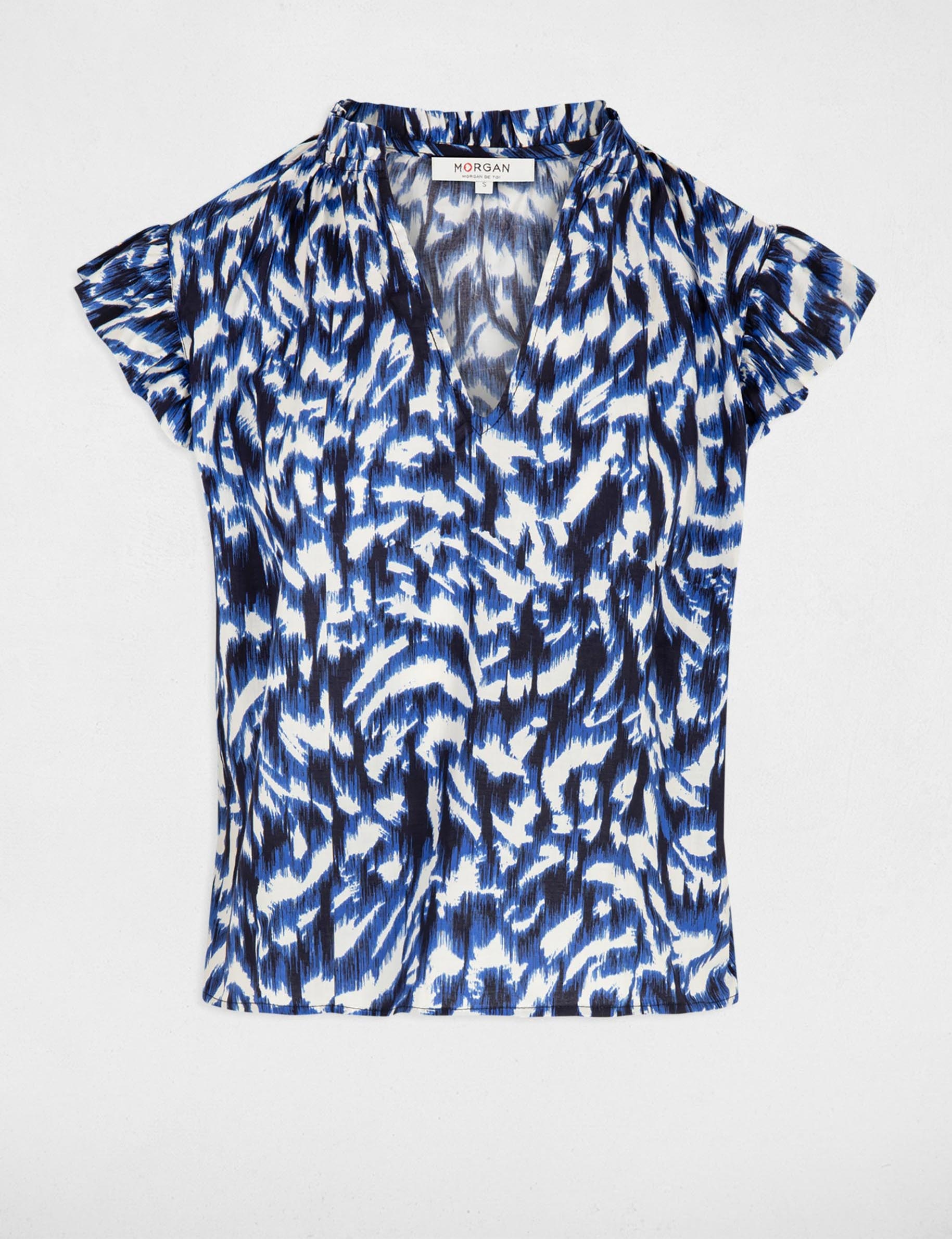 Blouse met V-hals en print meerkleurig vrouw