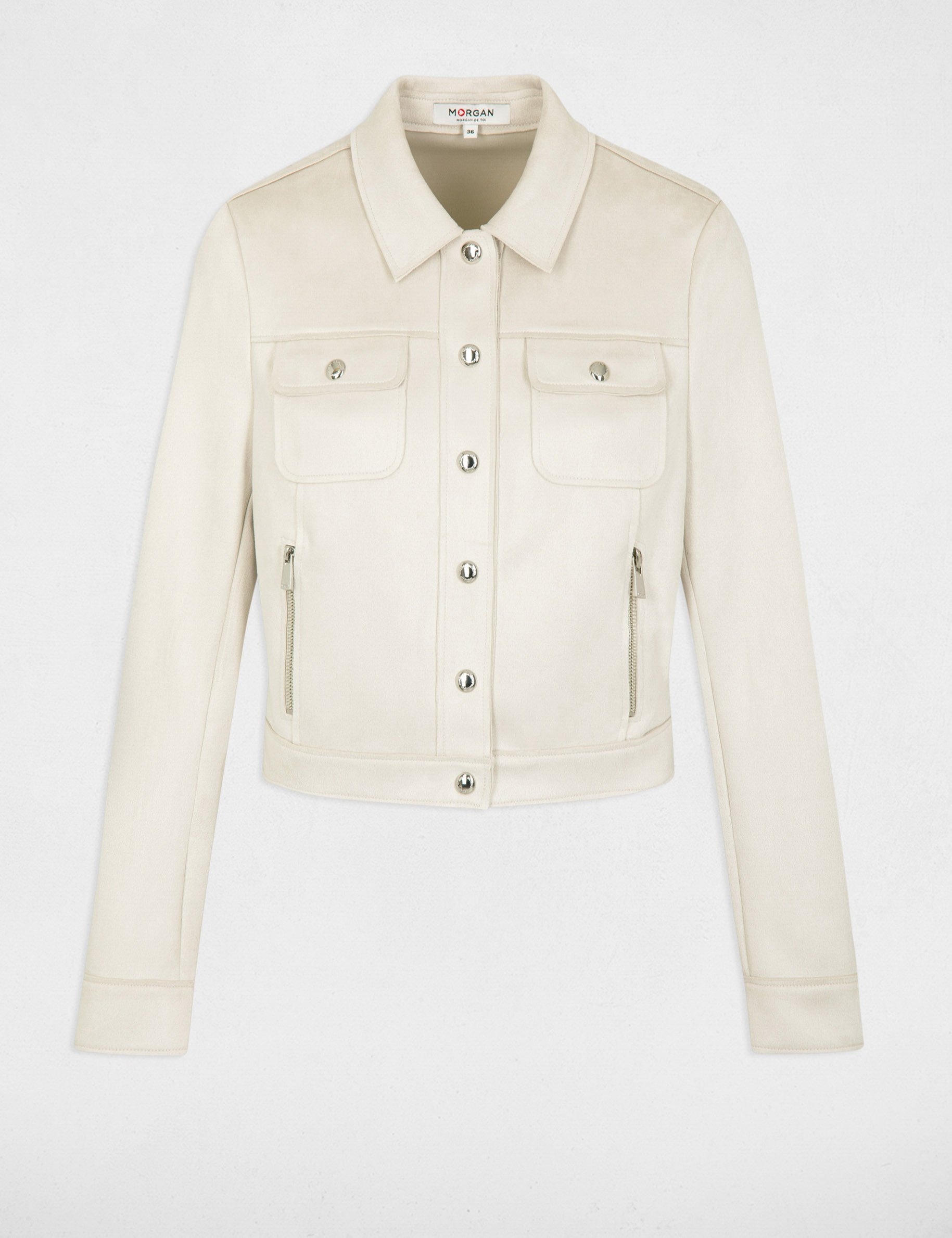 Blouson suédine boutonné ecru femme