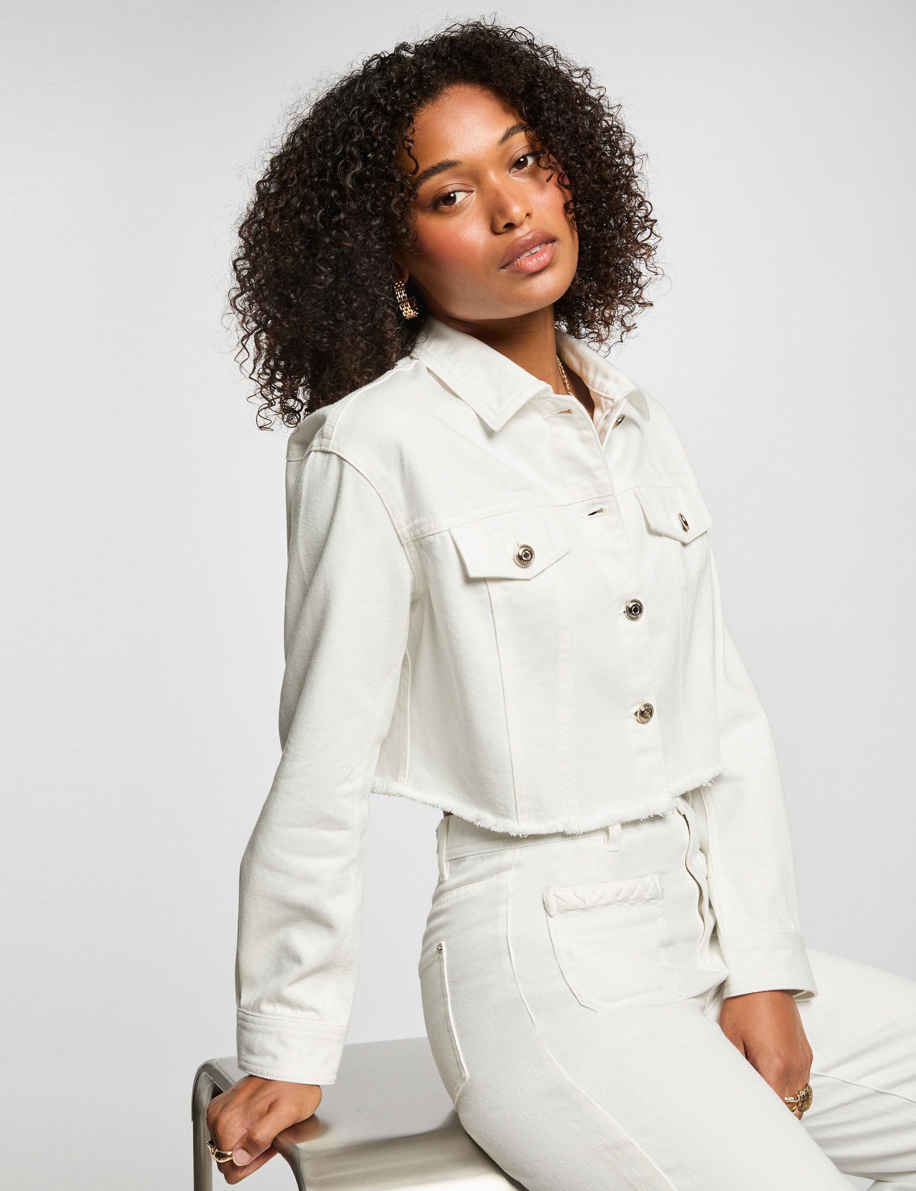 Veste courte en jean blanc femme