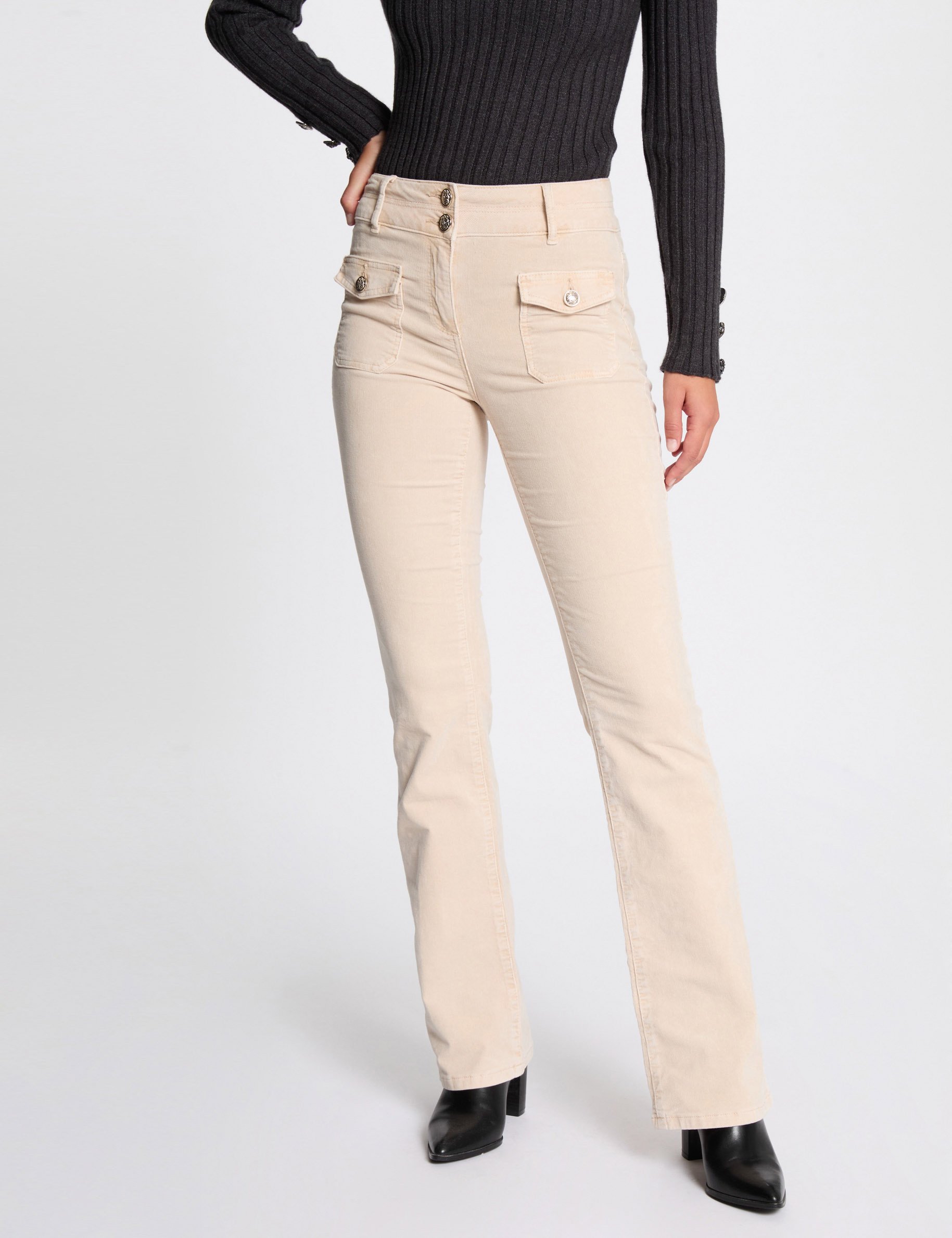 Pantalon ajusté velours ivoire femme