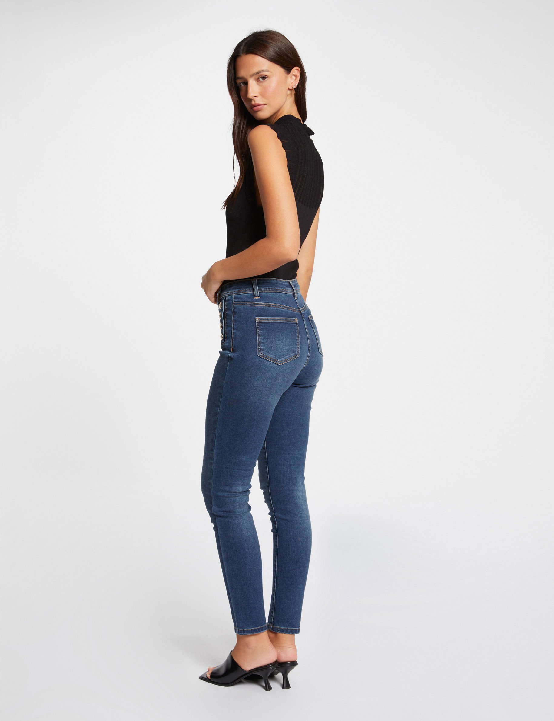 Jeans slim avec boutons denim stone femme