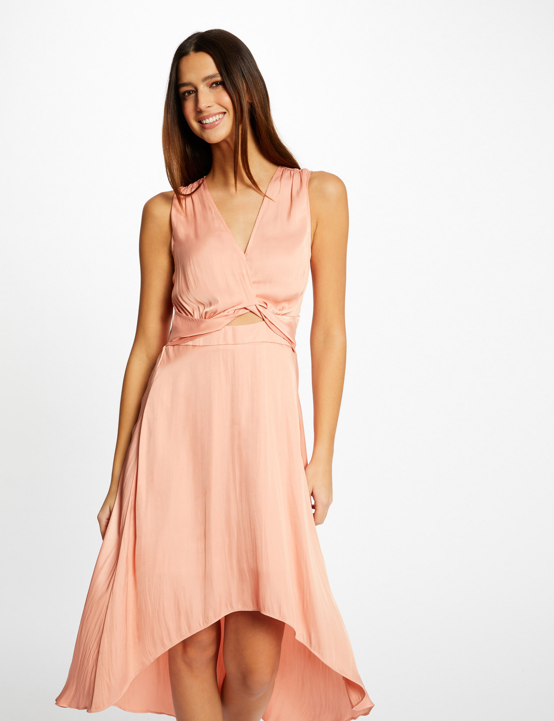 Robe midi trapèze asymétrique rose moyen femme