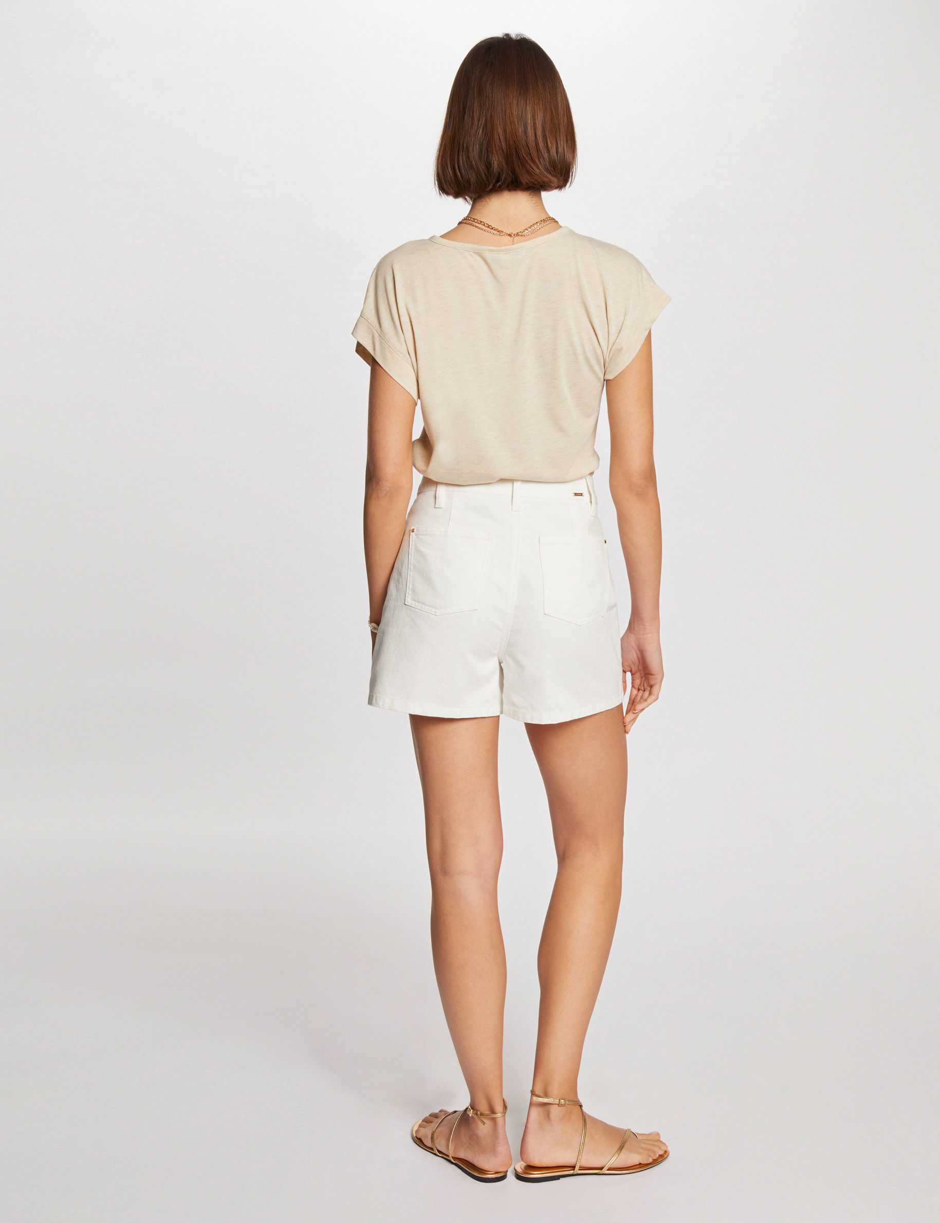 T-shirt met korte mouwen beige vrouw