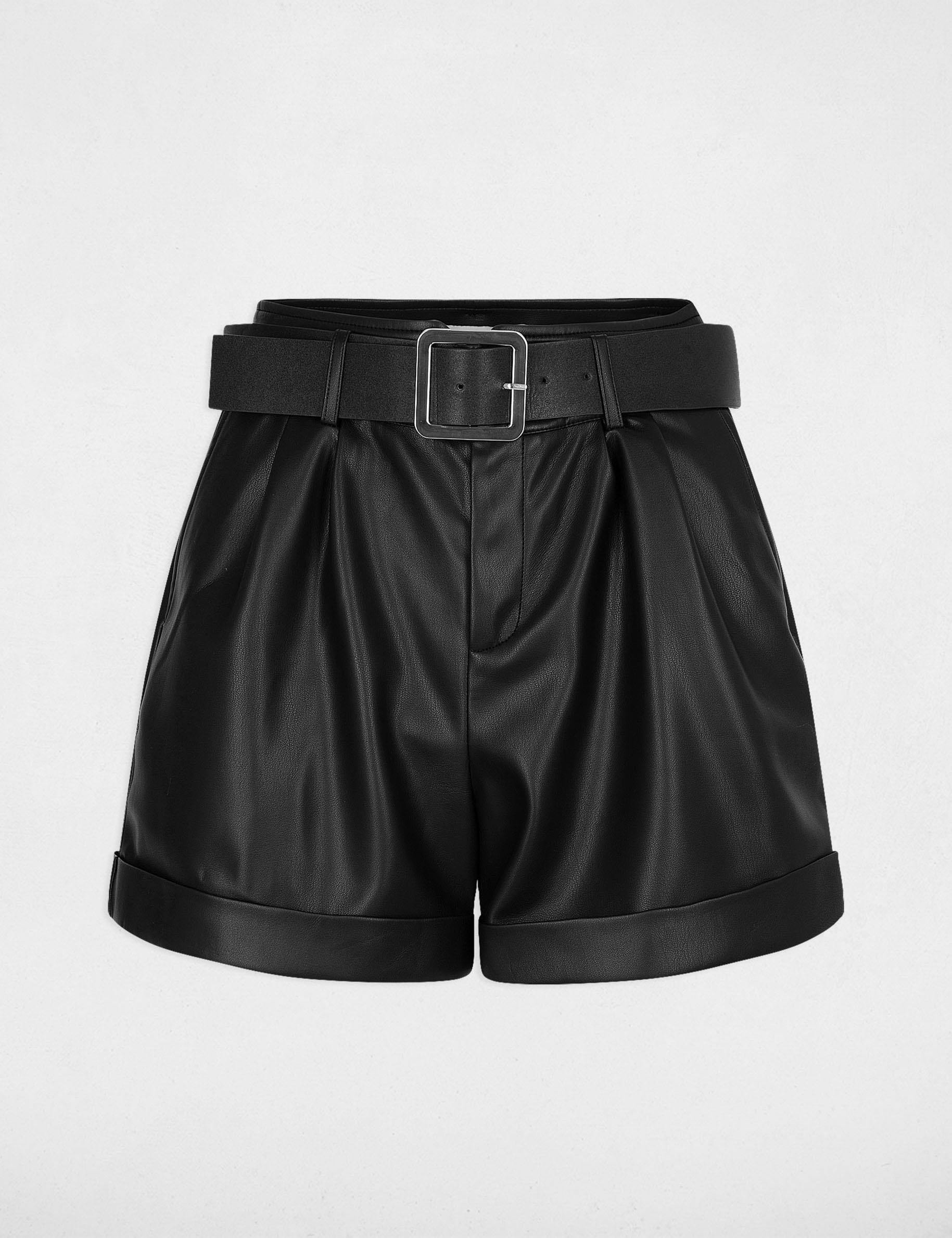 Short ajusté simili cuir noir femme