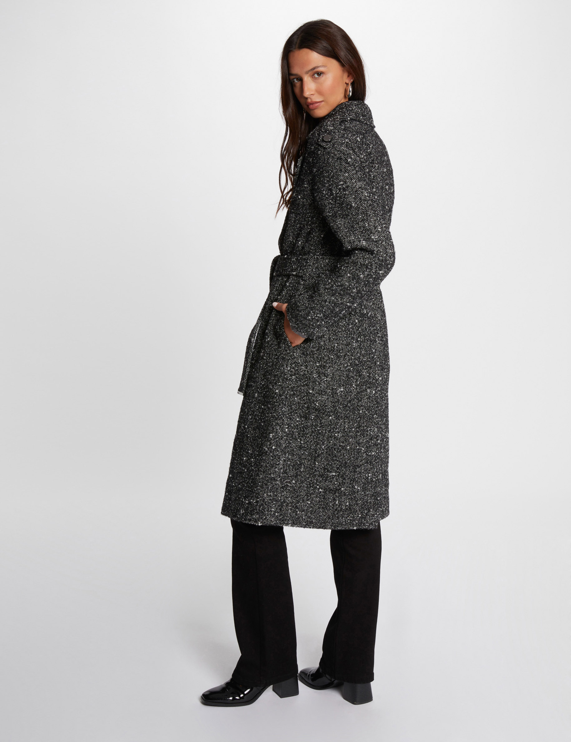 Manteau long noir pour femme best sale