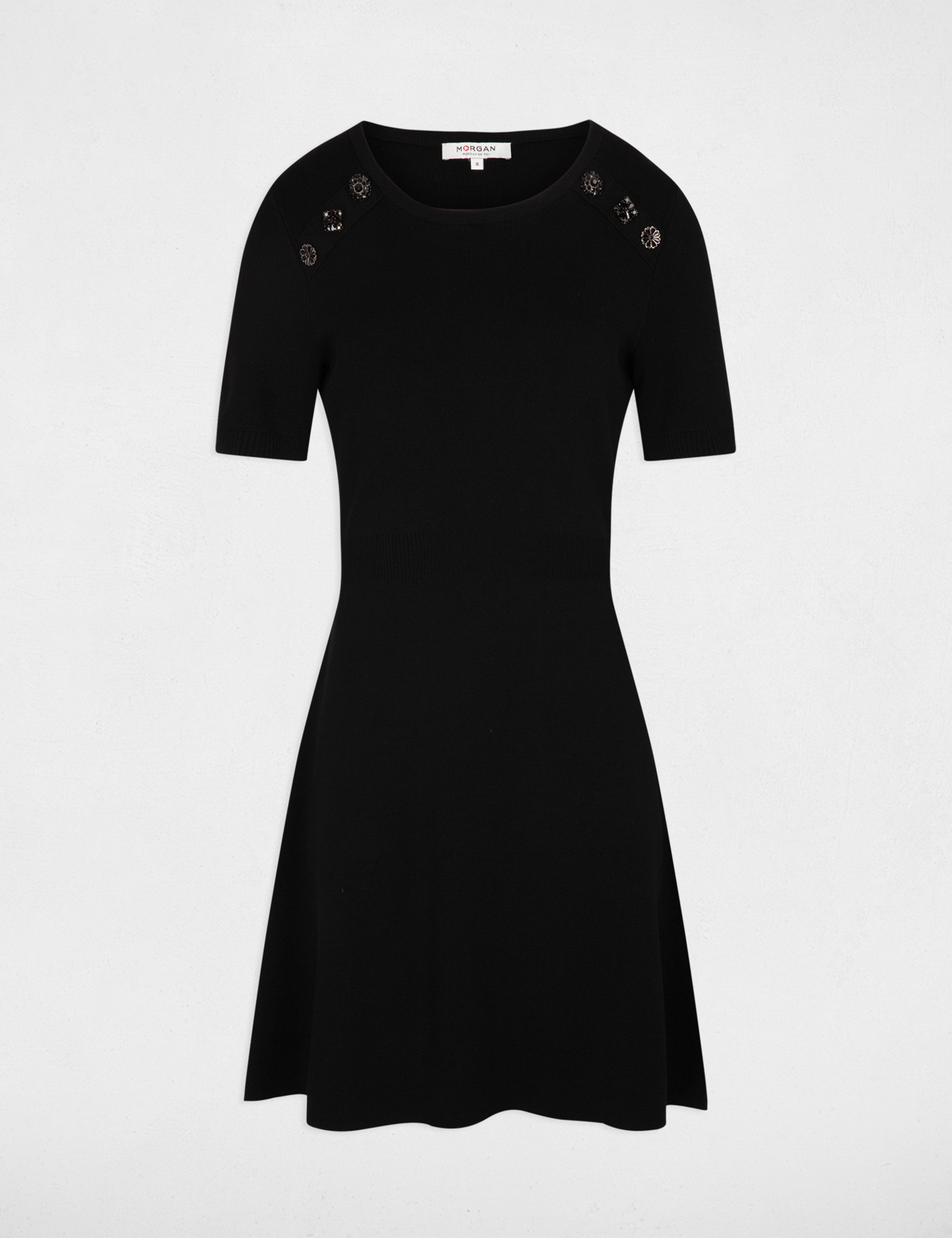 Robe tricot courte trapèze noir femme