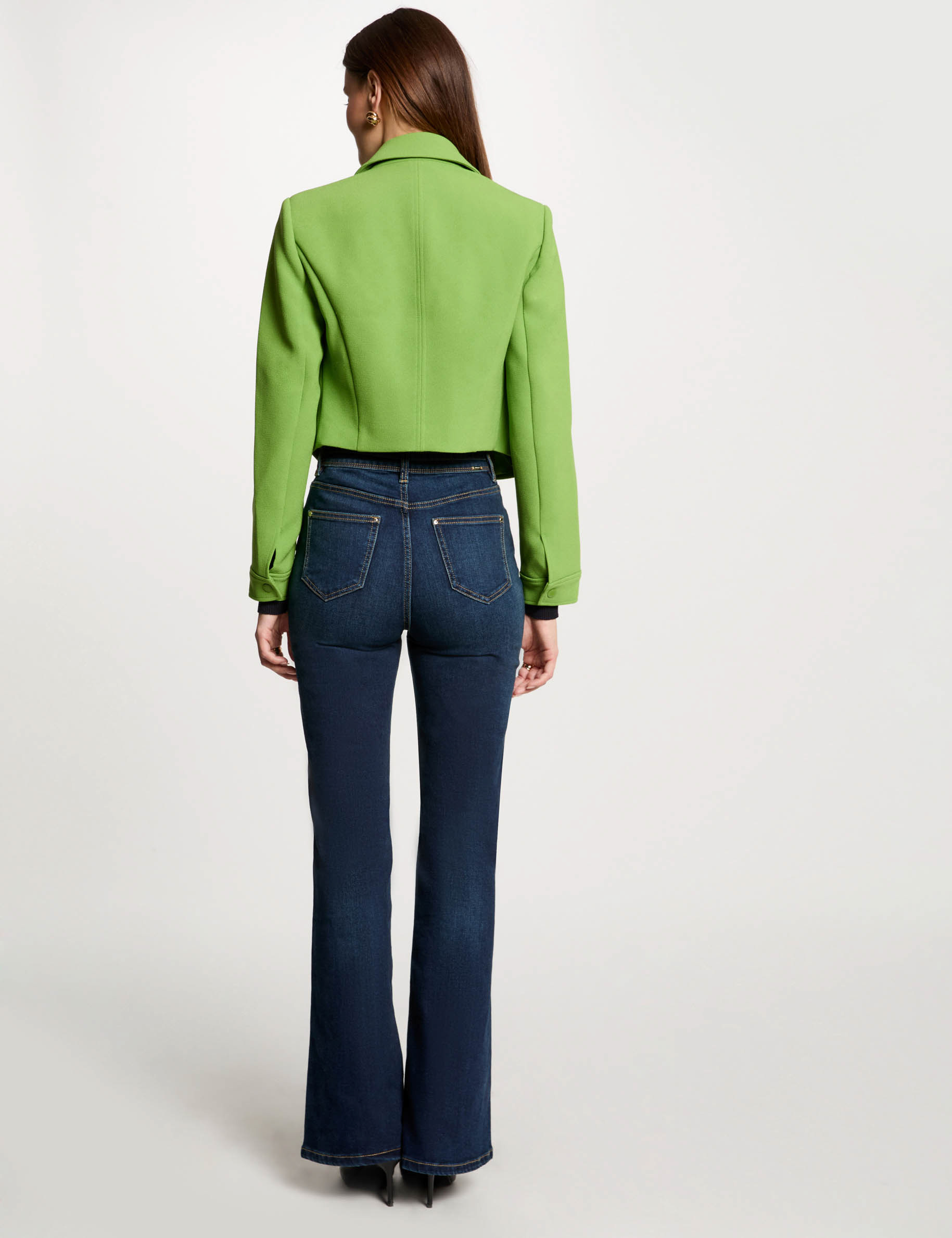 Veste courte boutonnée vert anis femme