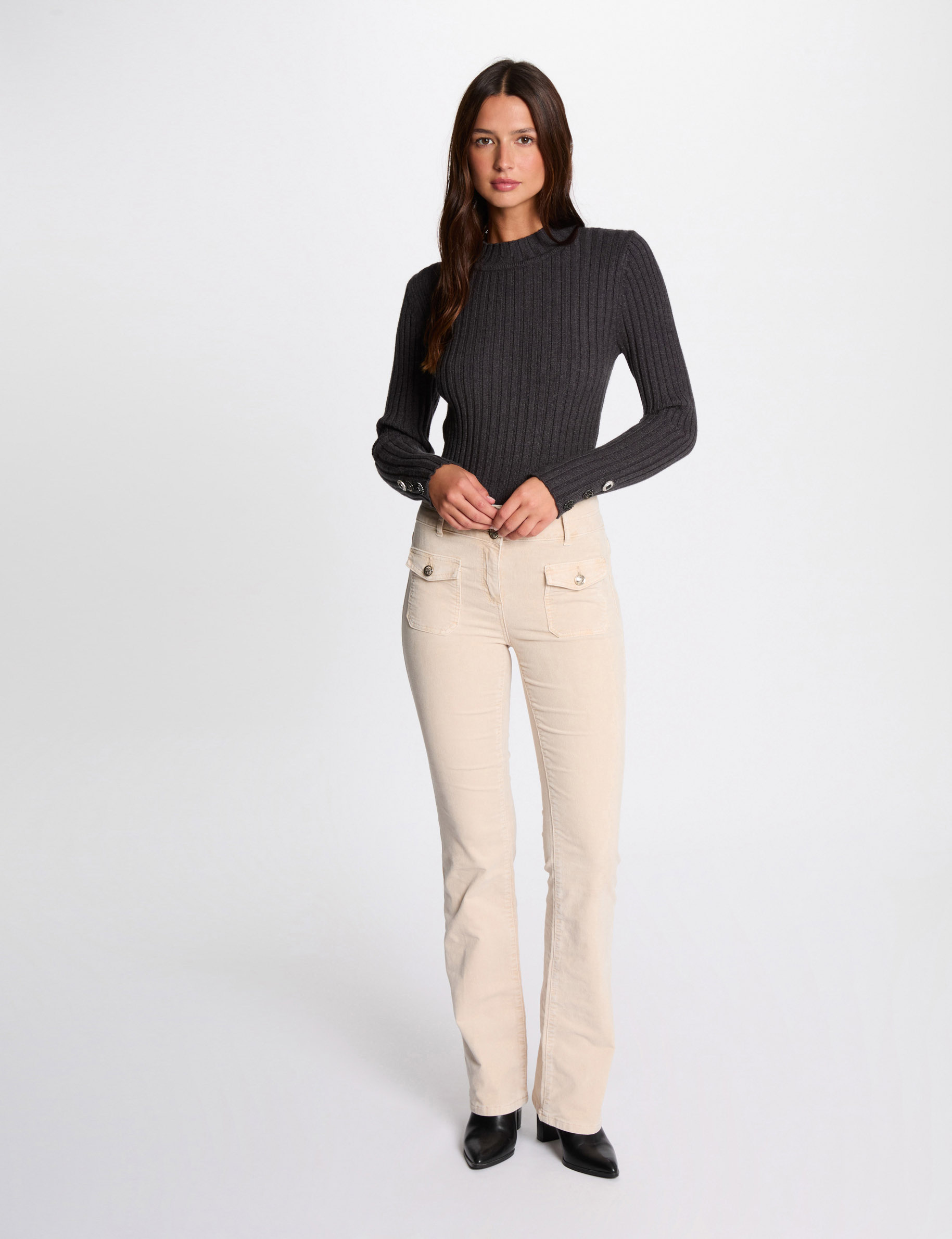 Pantalon ajusté velours ivoire femme