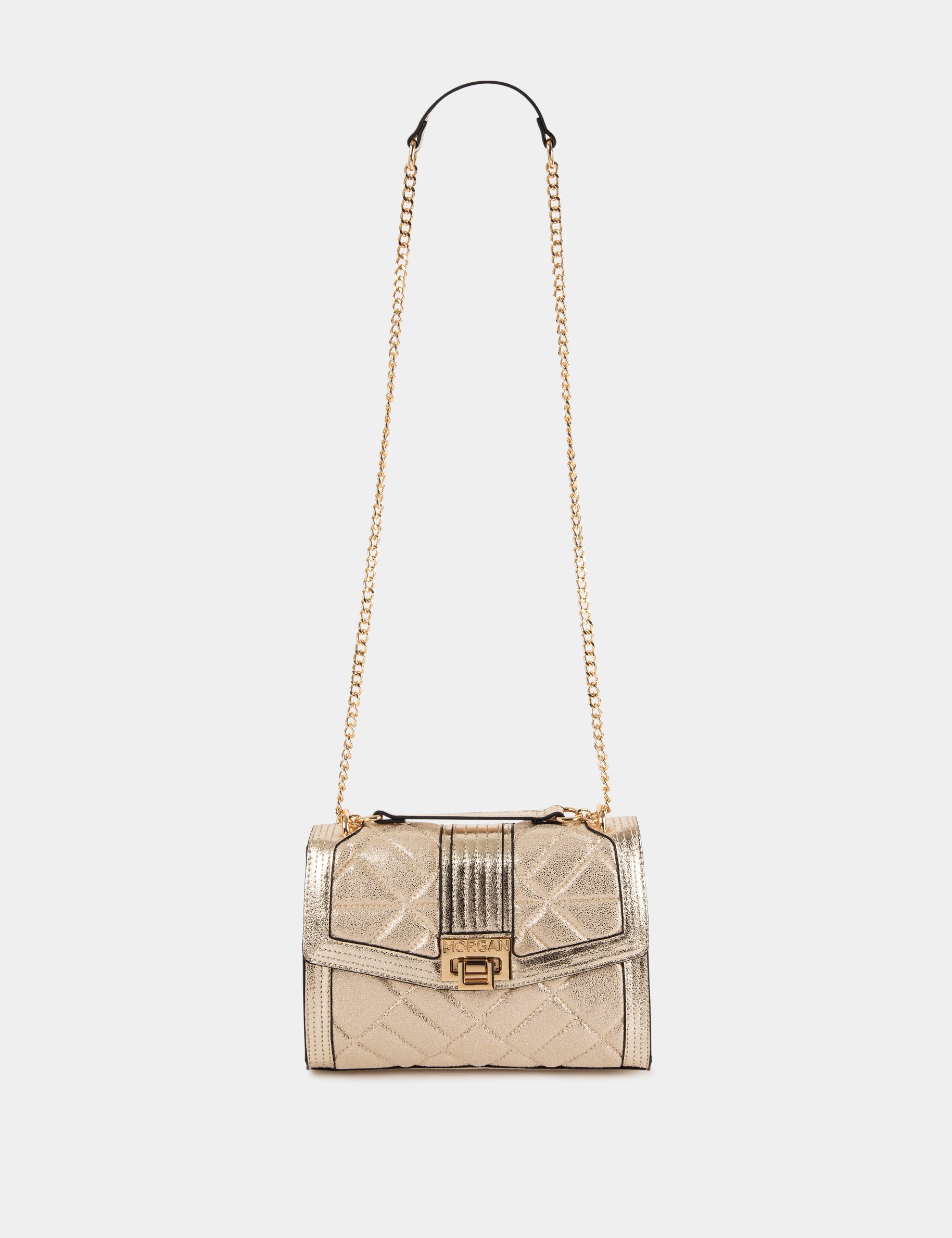 Gewatteerde metallic tas met klep goudgeel vrouw